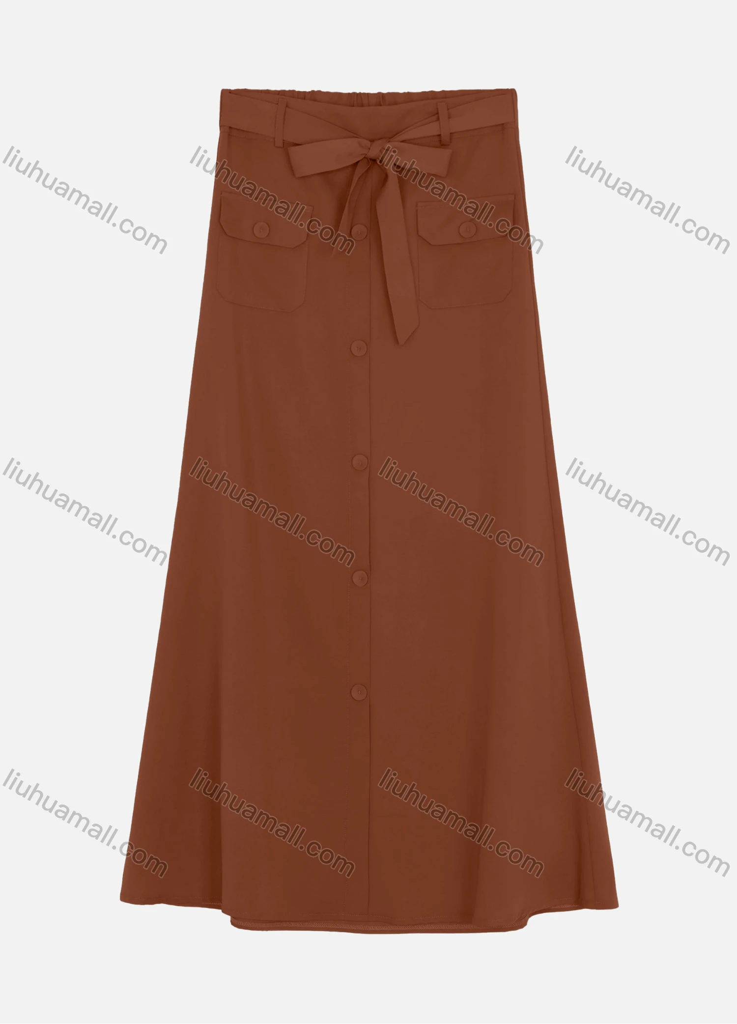 Wholesale Women's Casual Double Breasted Two Side Pockets Plain Skirts With Tie Belt W125# - Liuhuamall