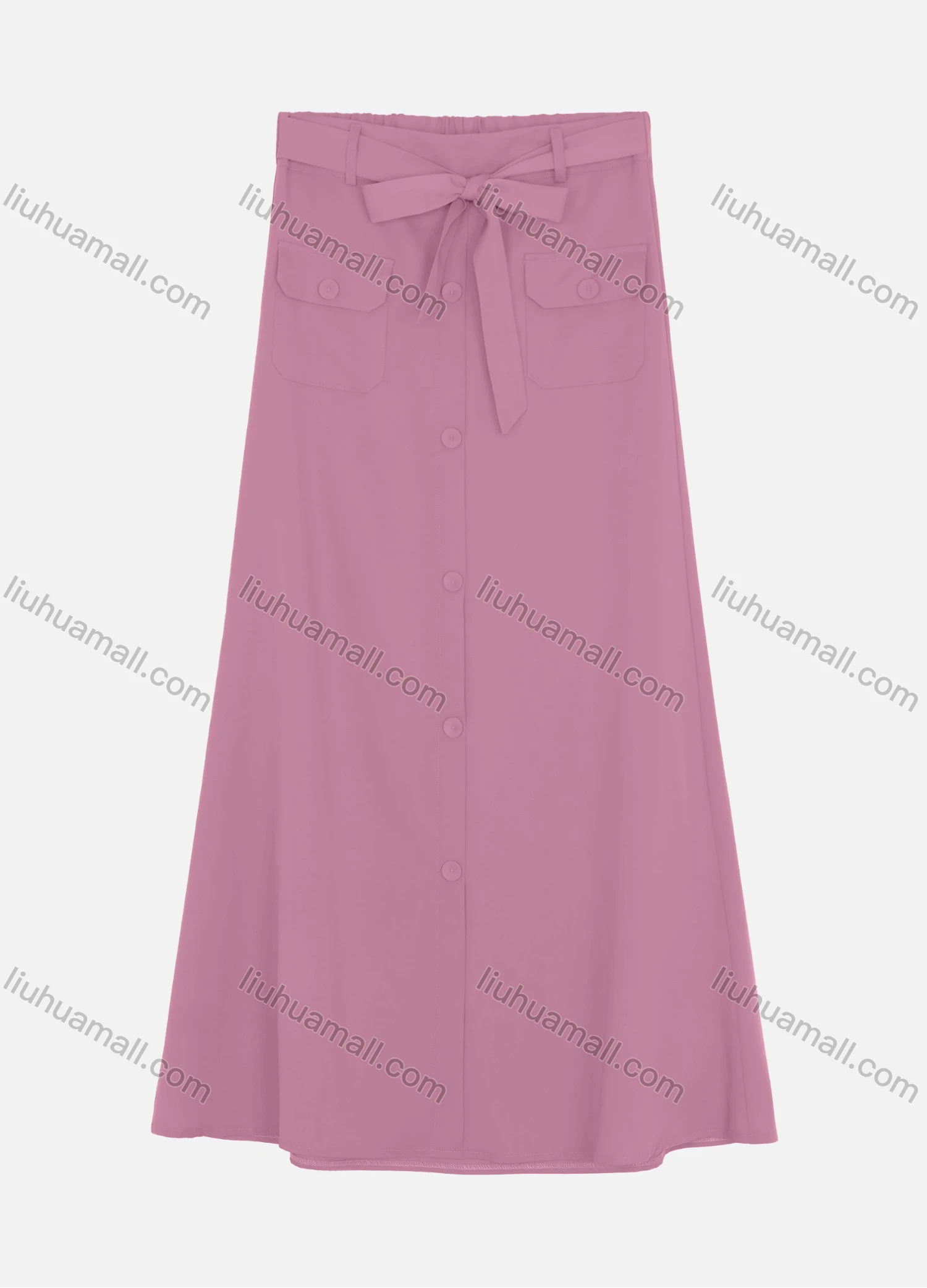 Wholesale Women's Casual Double Breasted Two Side Pockets Plain Skirts With Tie Belt W125# - Liuhuamall