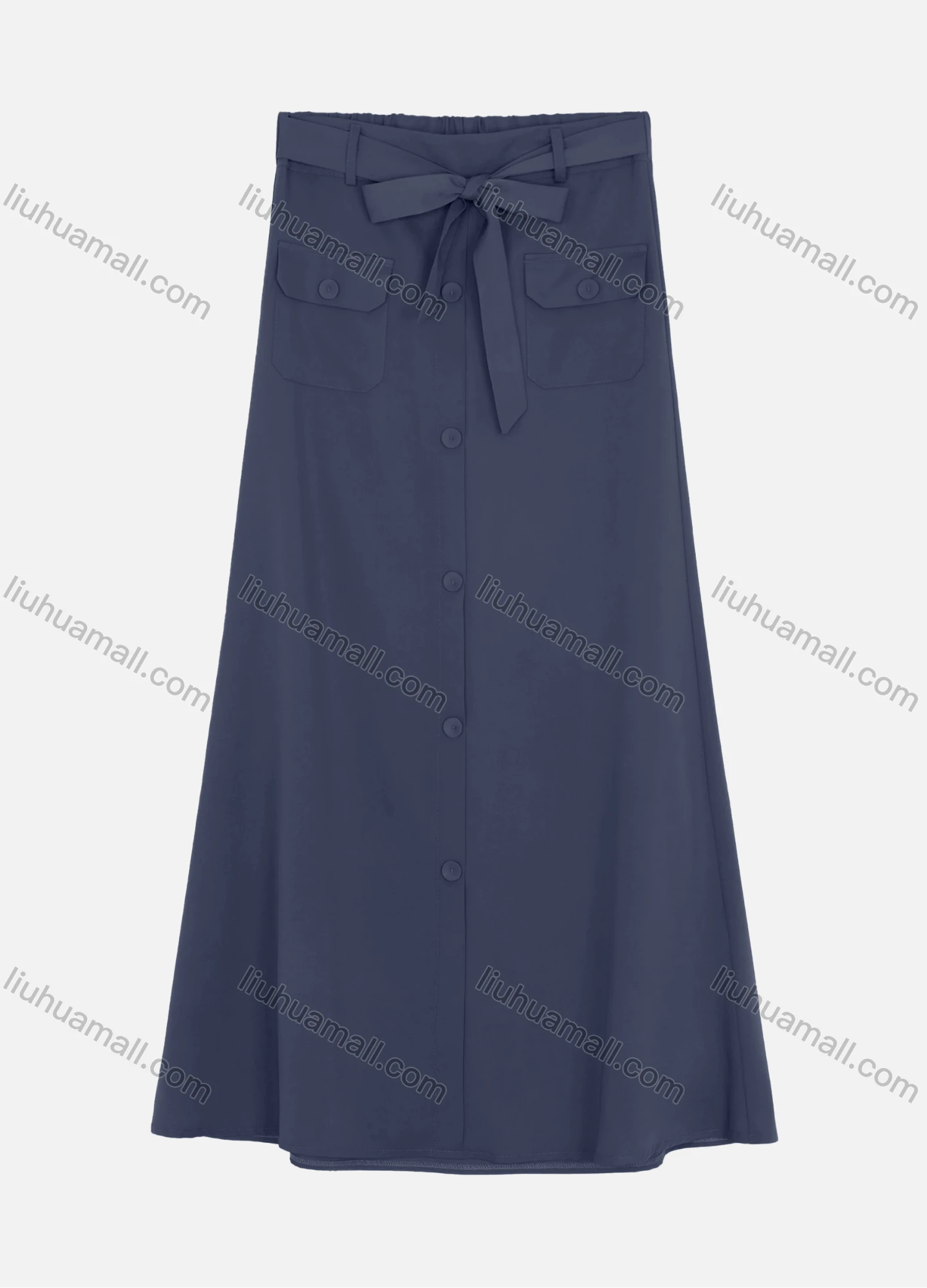 Wholesale Women's Casual Double Breasted Two Side Pockets Plain Skirts With Tie Belt W125# - Liuhuamall