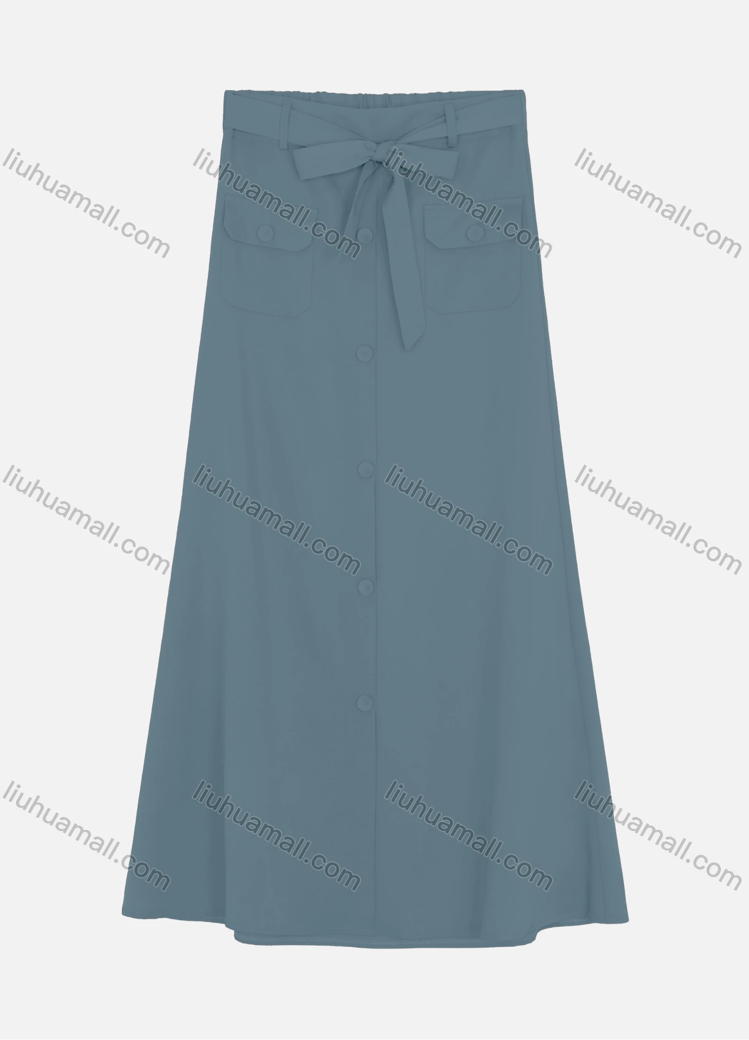 Wholesale Women's Casual Double Breasted Two Side Pockets Plain Skirts With Tie Belt W125# - Liuhuamall