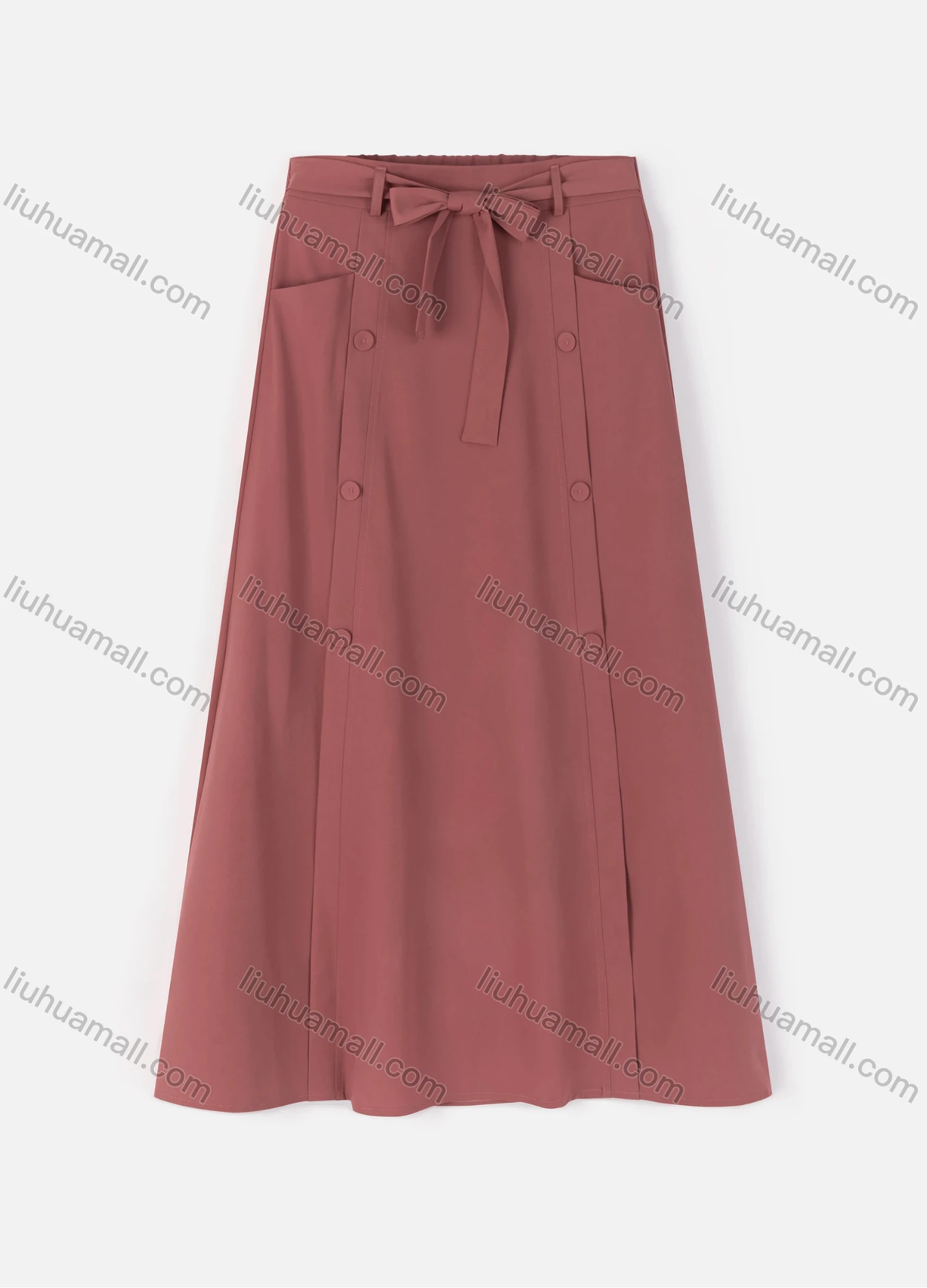 Wholesale Women's Casual Double Breasted Two Side Pockets Plain Skirts With Tie Belt W125# - Liuhuamall