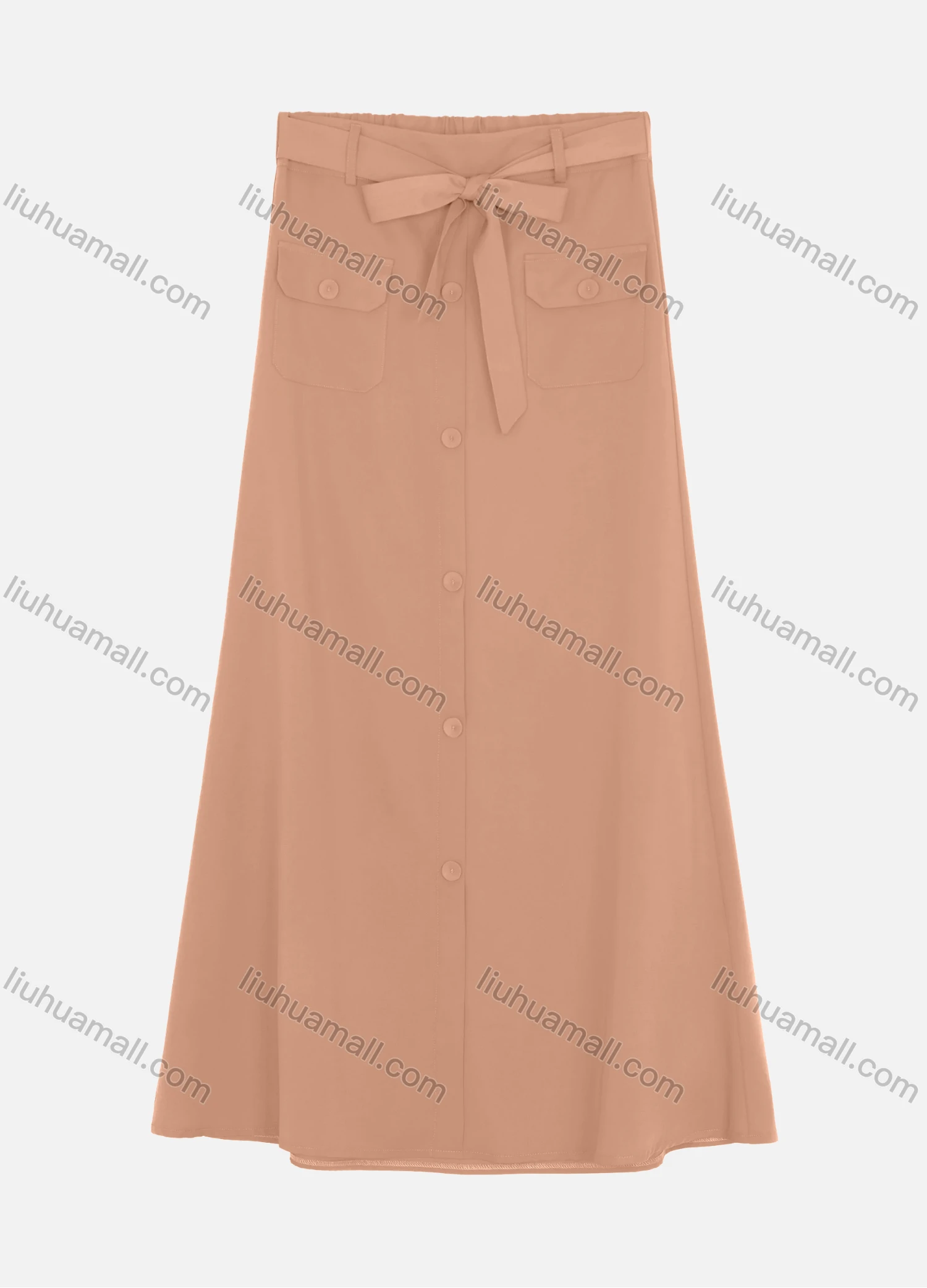 Wholesale Women's Casual Double Breasted Two Side Pockets Plain Skirts With Tie Belt W125# - Liuhuamall