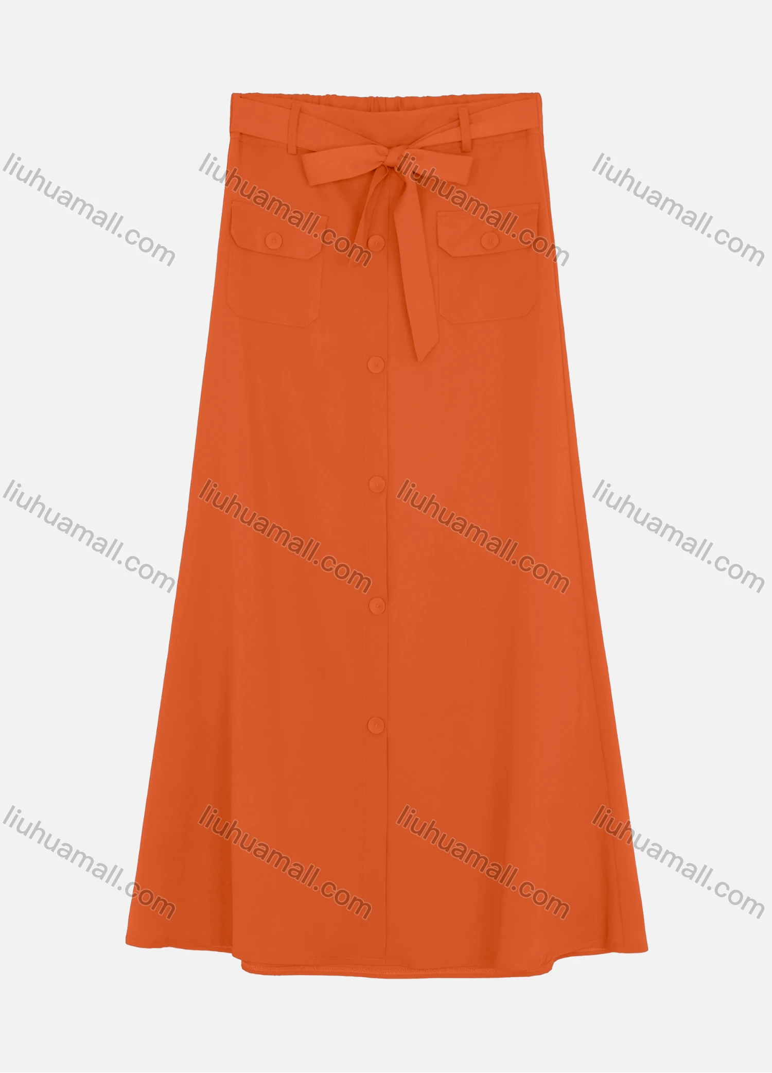 Wholesale Women's Casual Double Breasted Two Side Pockets Plain Skirts With Tie Belt W125# - Liuhuamall