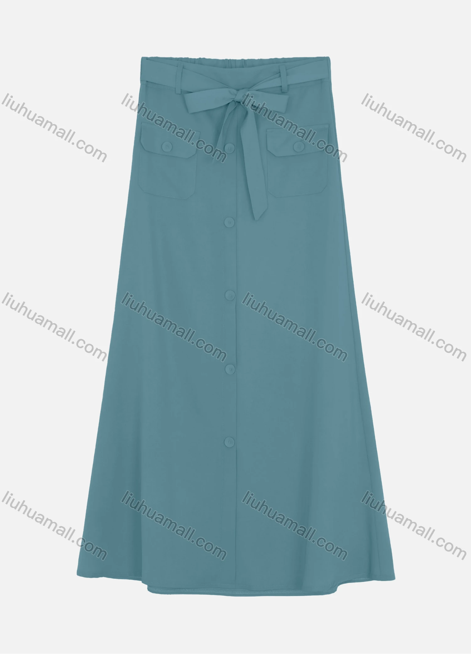 Wholesale Women's Casual Double Breasted Two Side Pockets Plain Skirts With Tie Belt W125# - Liuhuamall