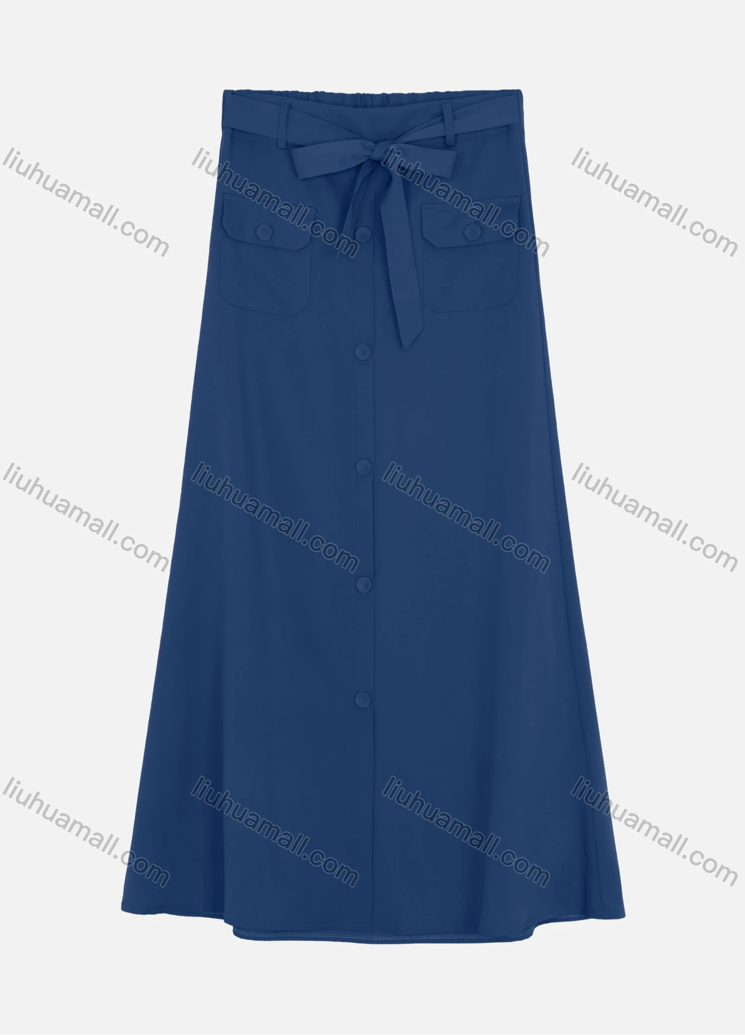 Wholesale Women's Casual Double Breasted Two Side Pockets Plain Skirts With Tie Belt W125# - Liuhuamall