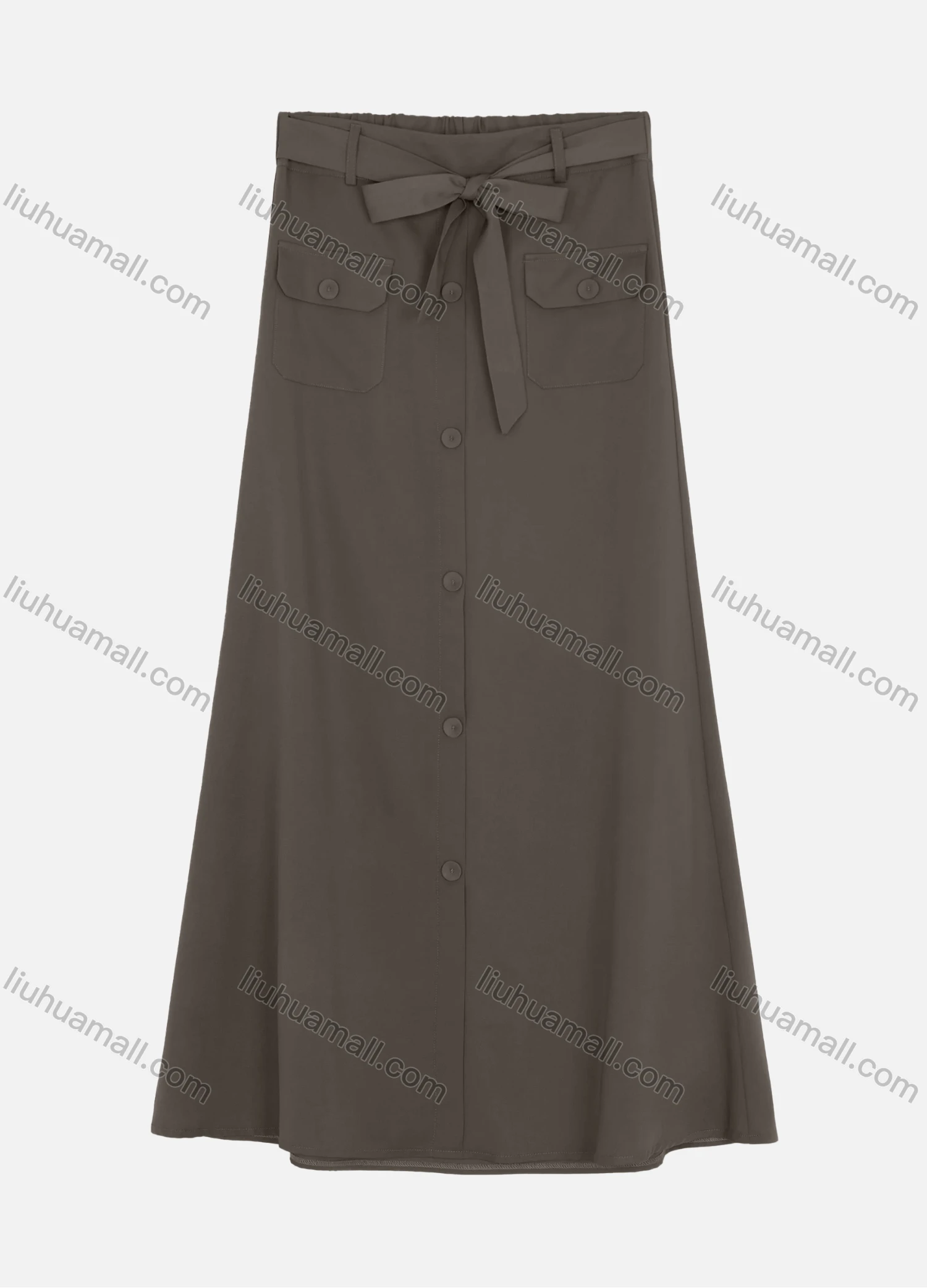 Wholesale Women's Casual Double Breasted Two Side Pockets Plain Skirts With Tie Belt W125# - Liuhuamall