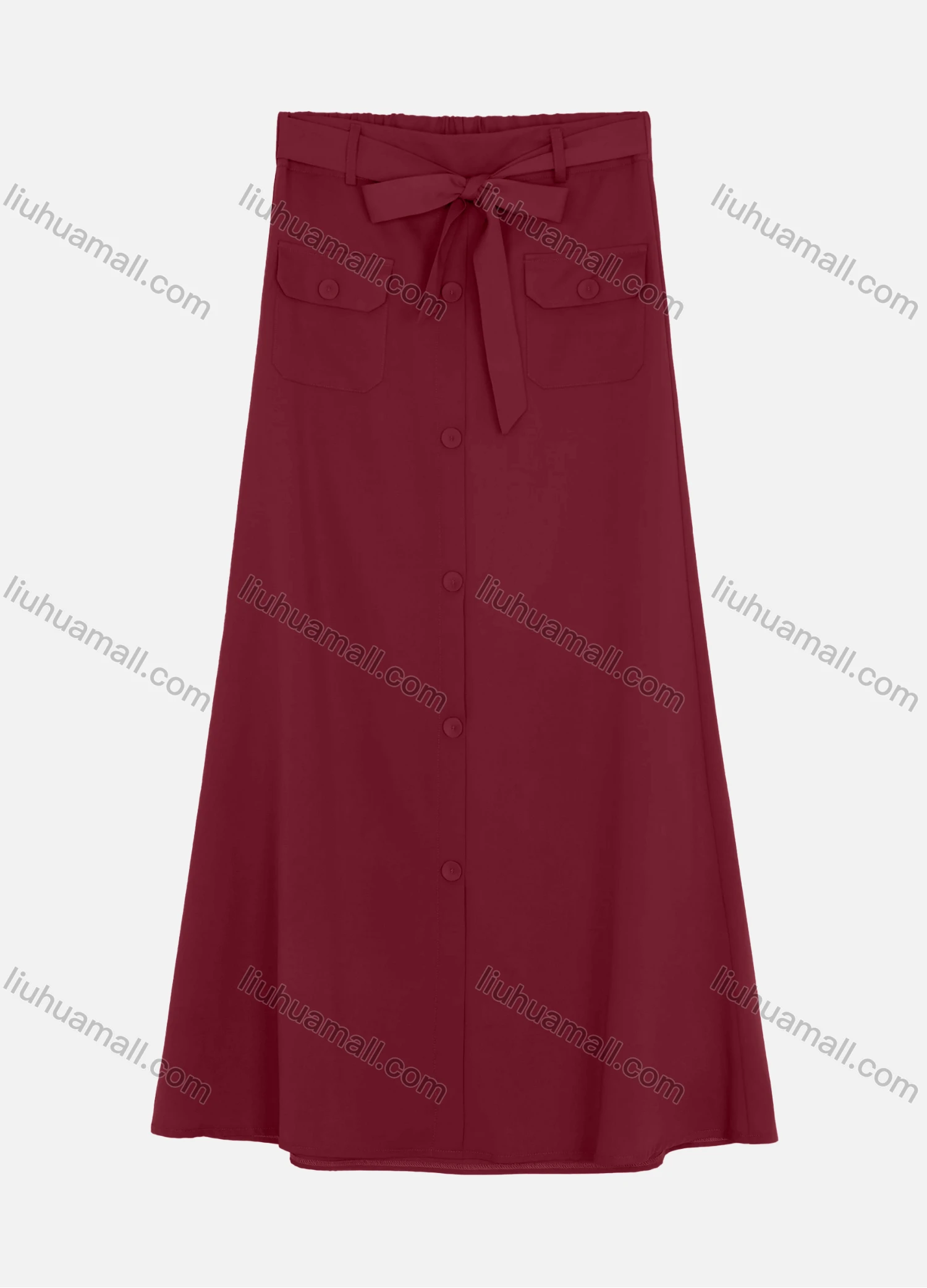 Wholesale Women's Casual Double Breasted Two Side Pockets Plain Skirts With Tie Belt W125# - Liuhuamall