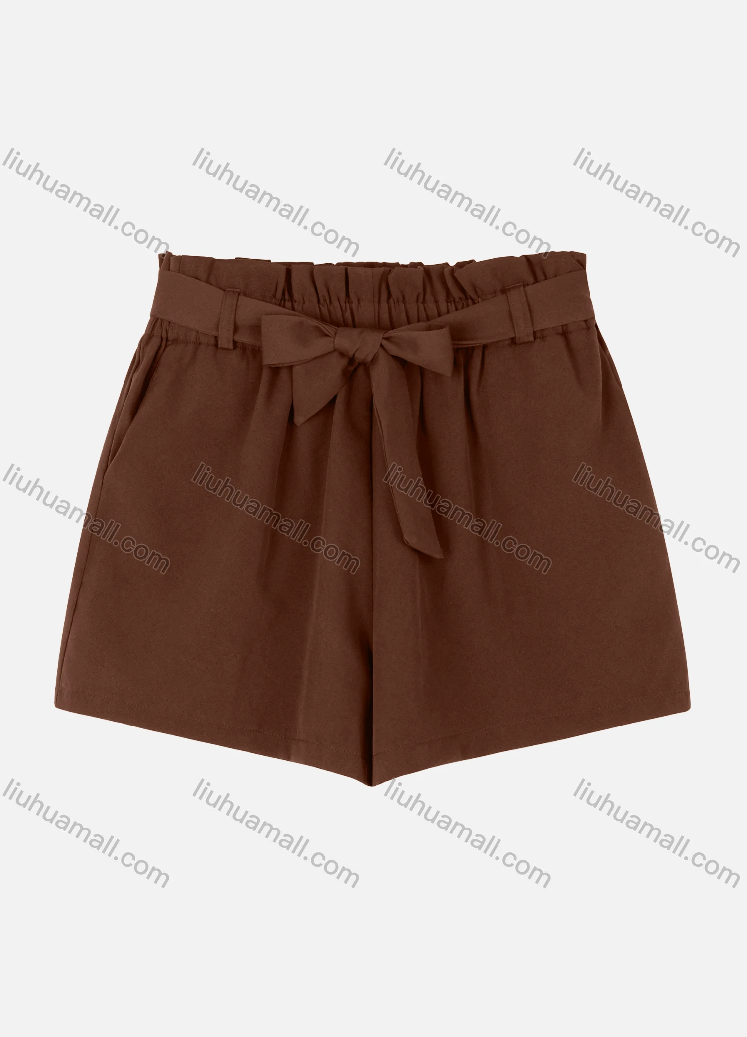 Wholesale Women's Casual Paper Bag Waist Plain Shorts With Tie Belt W124# - Liuhuamall