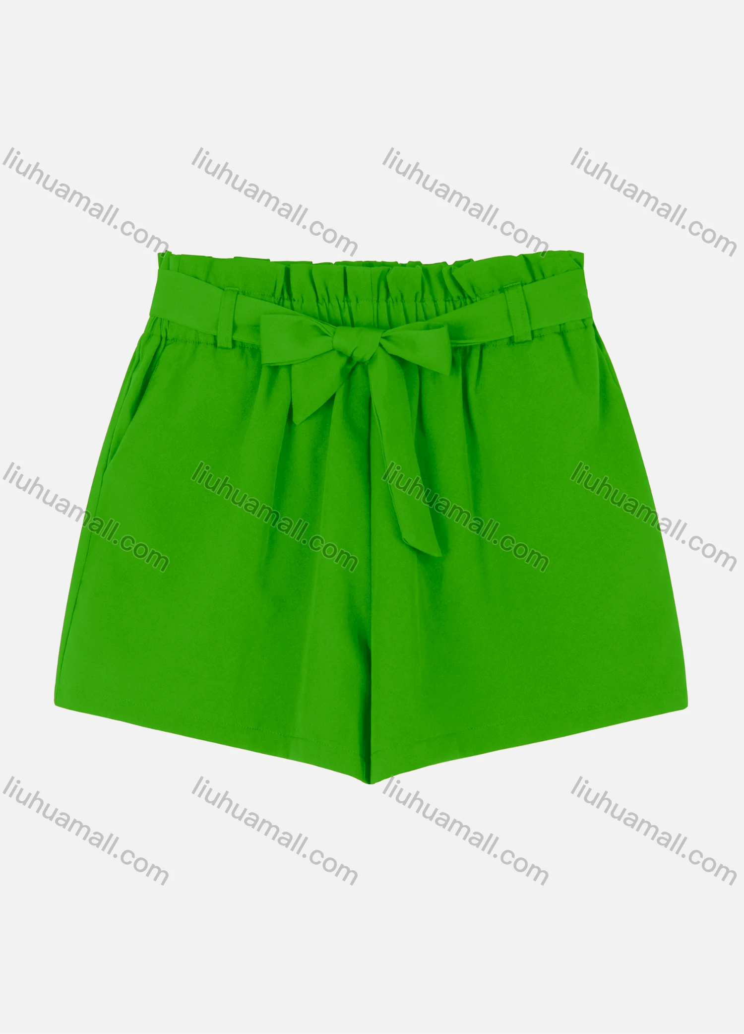 Wholesale Women's Casual Paper Bag Waist Plain Shorts With Tie Belt W124# - Liuhuamall