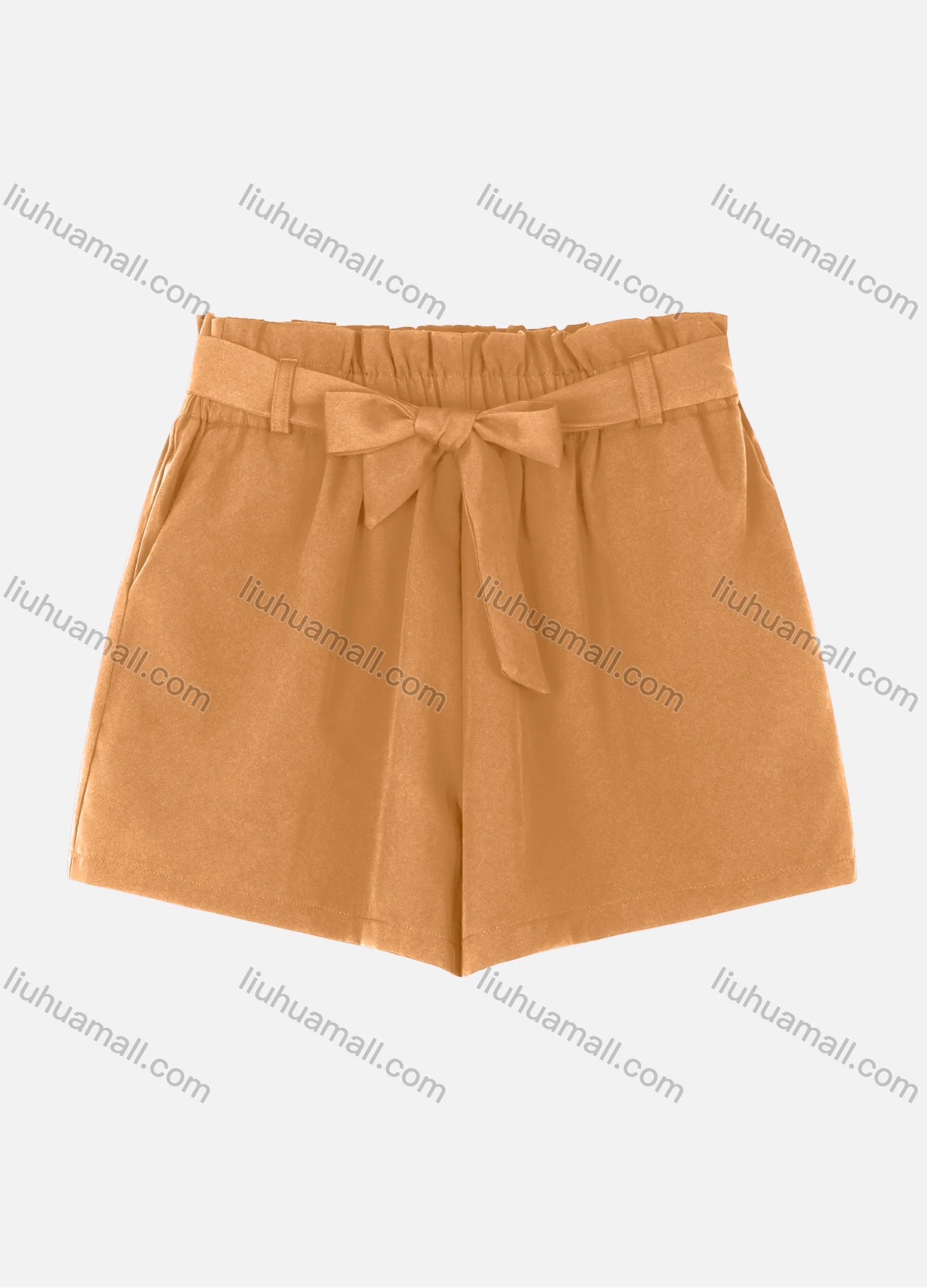 Wholesale Women's Casual Paper Bag Waist Plain Shorts With Tie Belt W124# - Liuhuamall