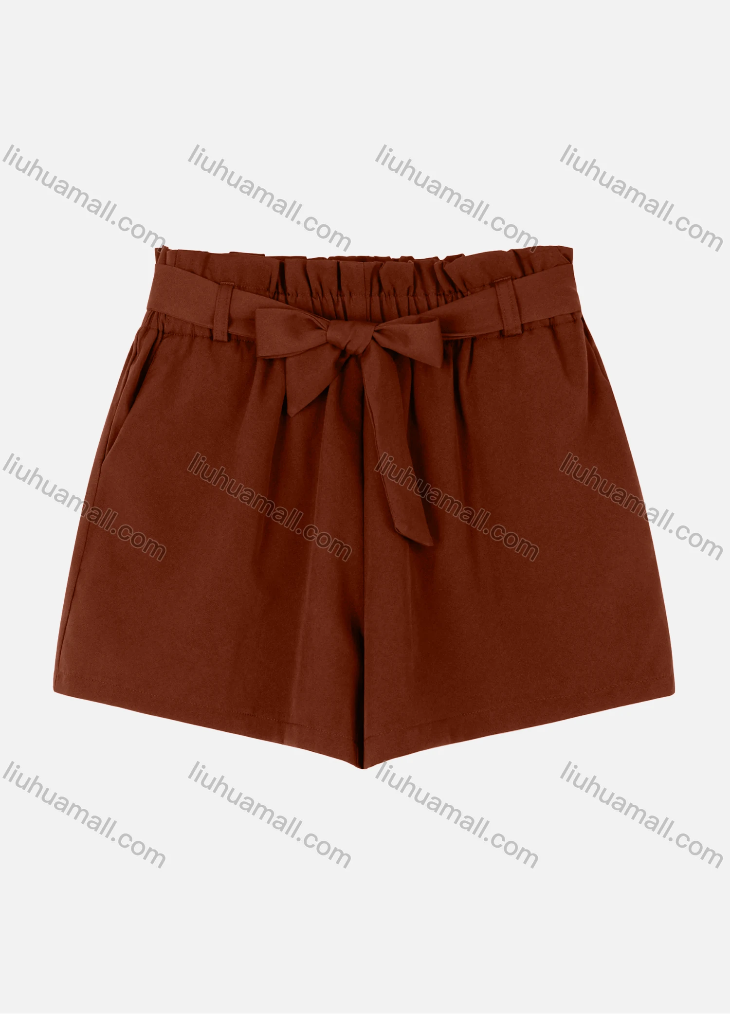 Wholesale Women's Casual Paper Bag Waist Plain Shorts With Tie Belt W124# - Liuhuamall