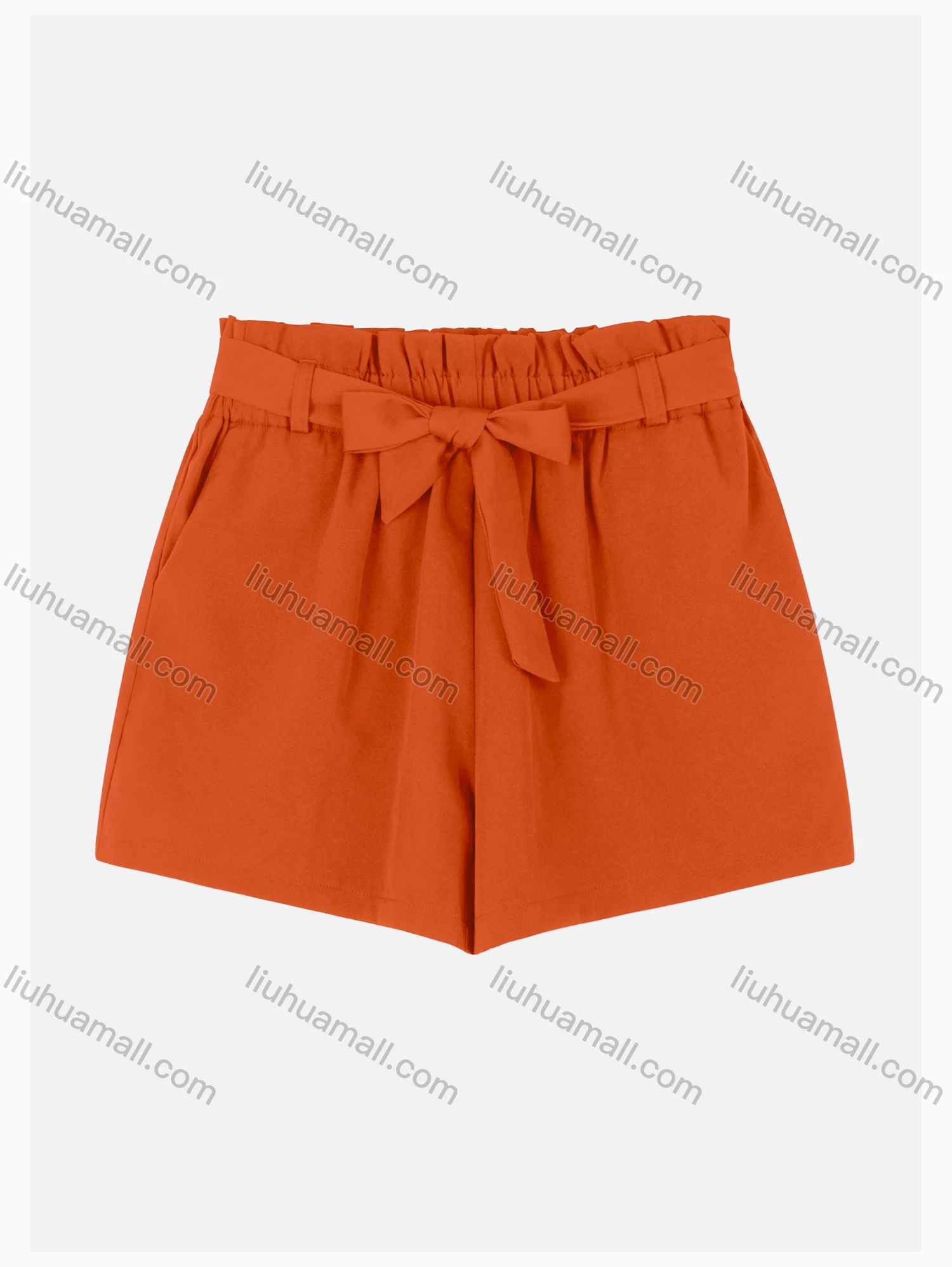 Wholesale Women's Casual Paper Bag Waist Plain Shorts With Tie Belt W124# - Liuhuamall