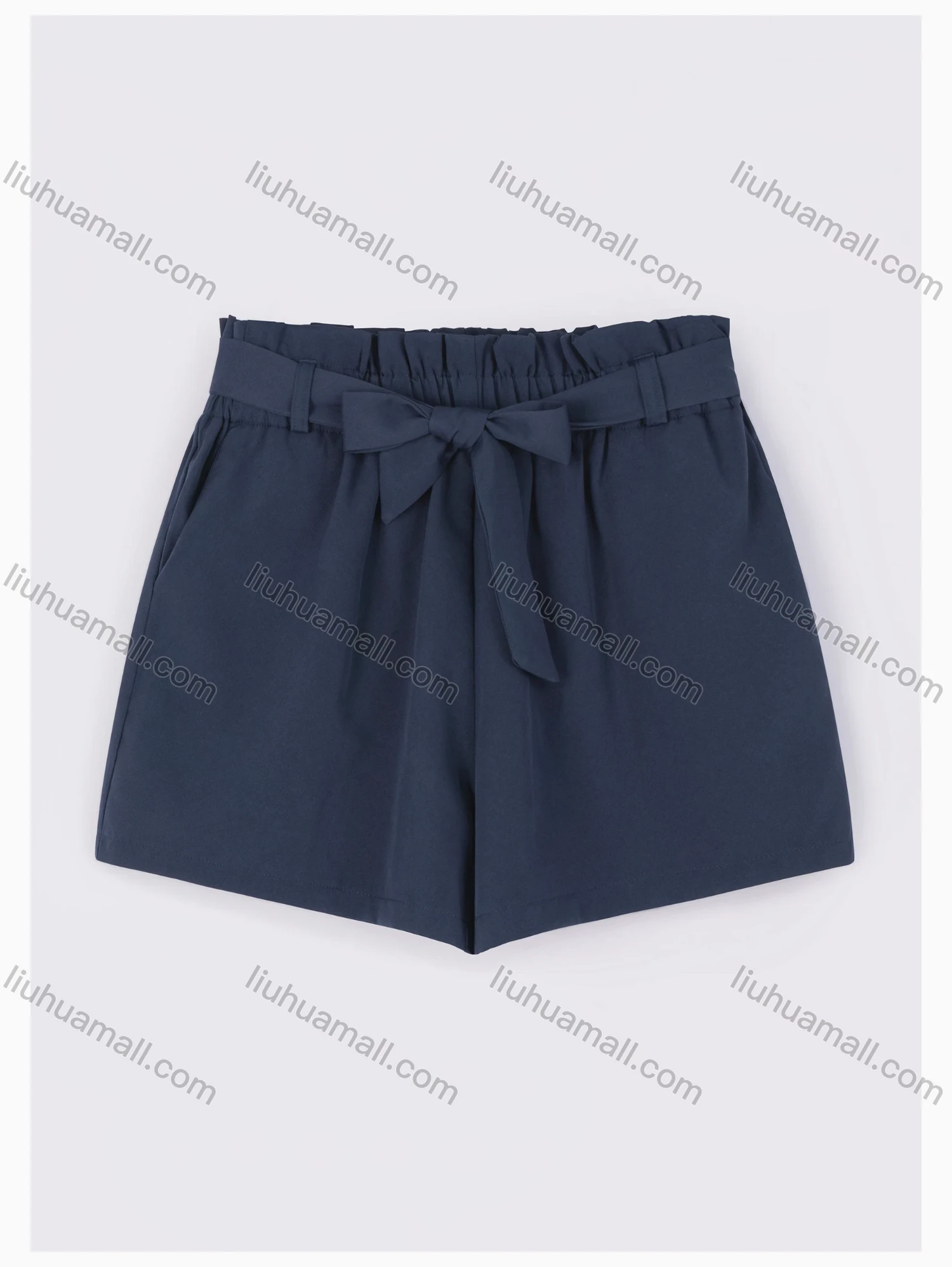 Wholesale Women's Casual Paper Bag Waist Plain Shorts With Tie Belt W124# - Liuhuamall
