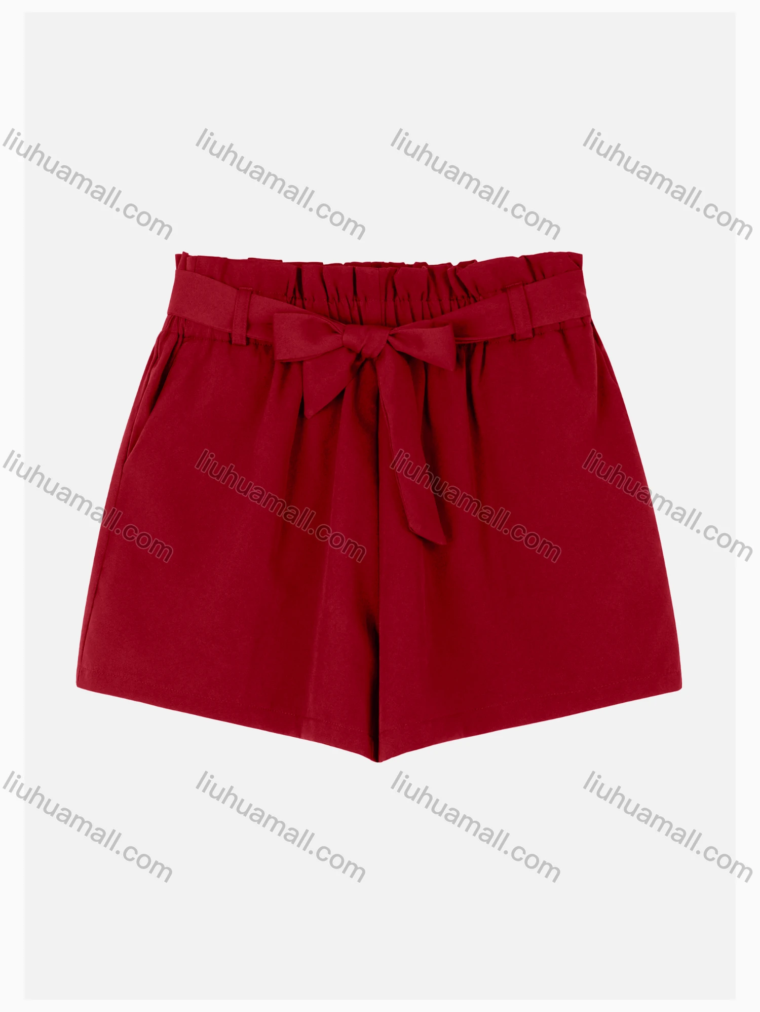 Wholesale Women's Casual Paper Bag Waist Plain Shorts With Tie Belt W124# - Liuhuamall
