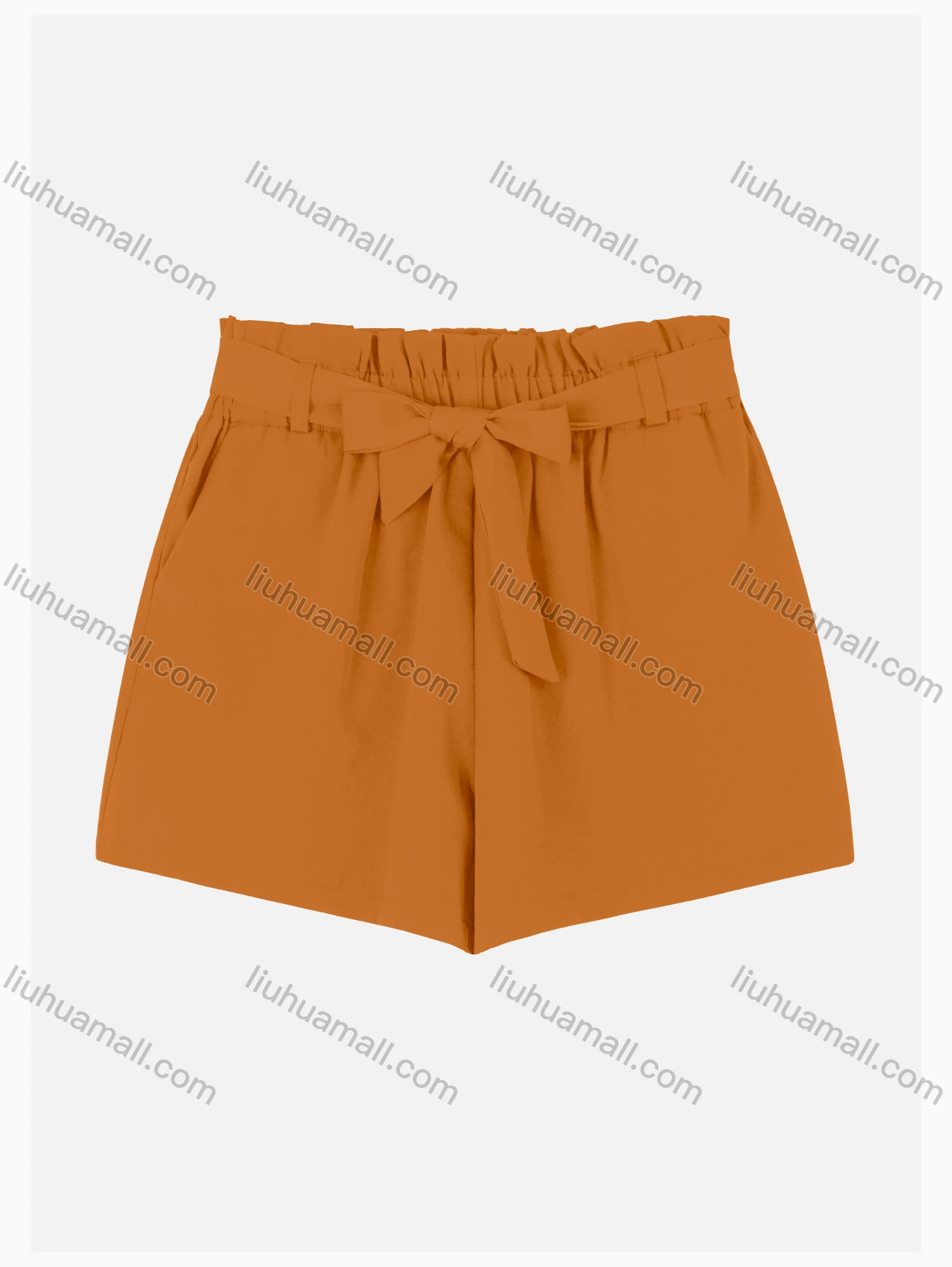 Wholesale Women's Casual Paper Bag Waist Plain Shorts With Tie Belt W124# - Liuhuamall