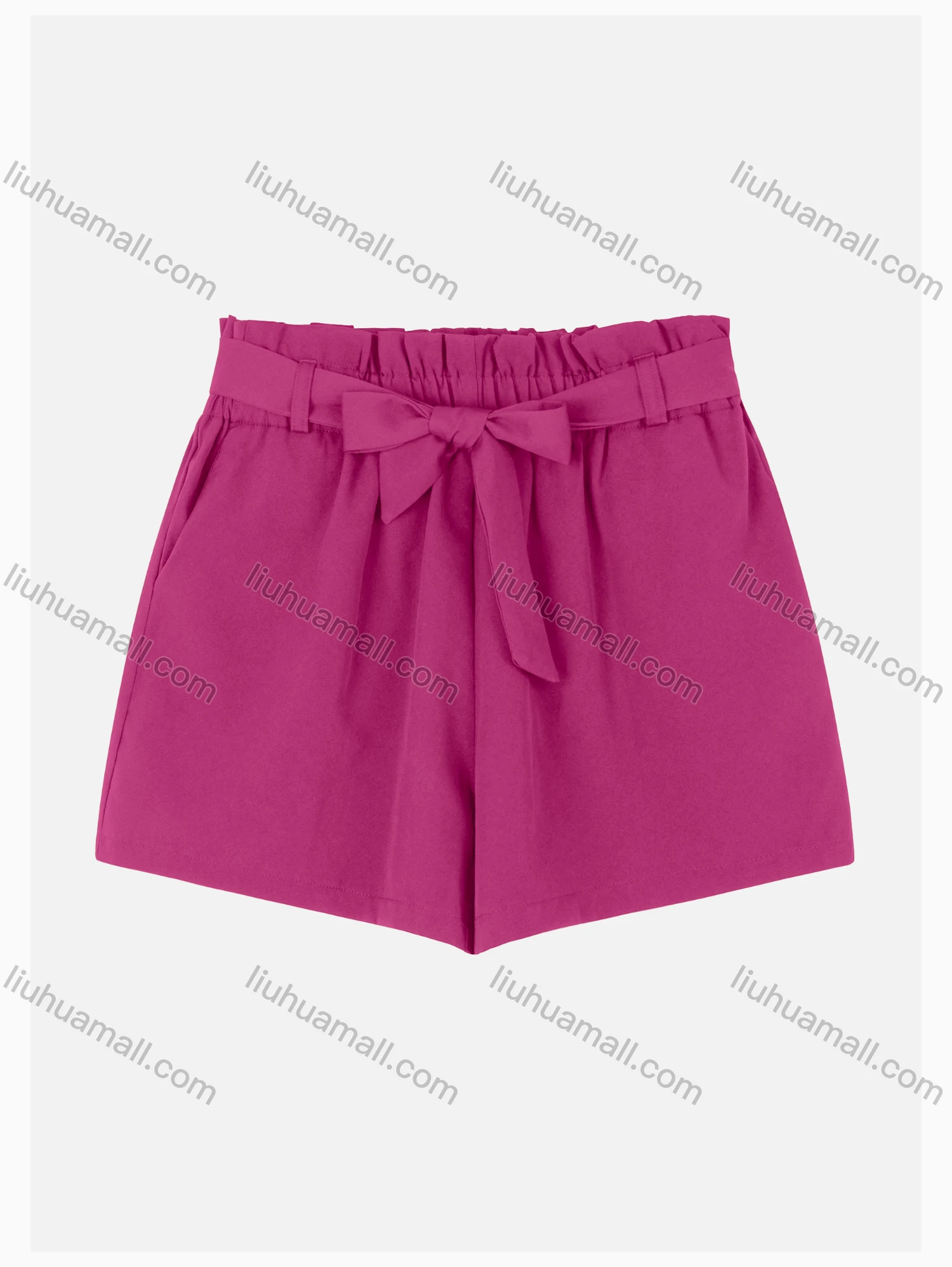 Wholesale Women's Casual Paper Bag Waist Plain Shorts With Tie Belt W124# - Liuhuamall