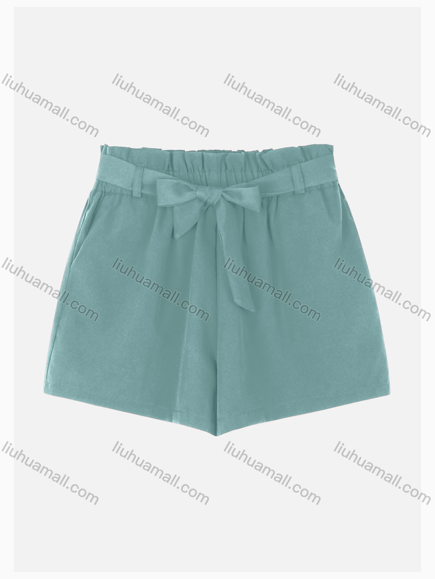 Wholesale Women's Casual Paper Bag Waist Plain Shorts With Tie Belt W124# - Liuhuamall
