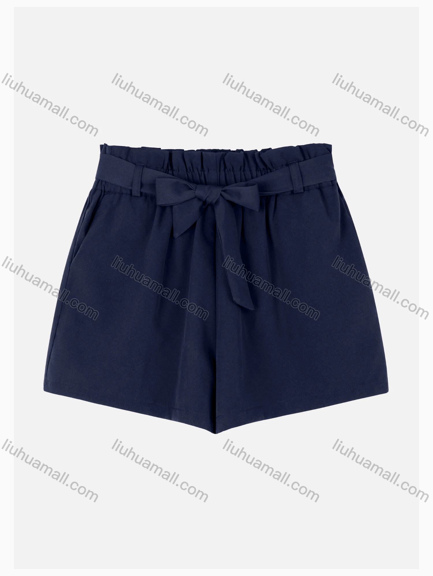 Wholesale Women's Casual Paper Bag Waist Plain Shorts With Tie Belt W124# - Liuhuamall