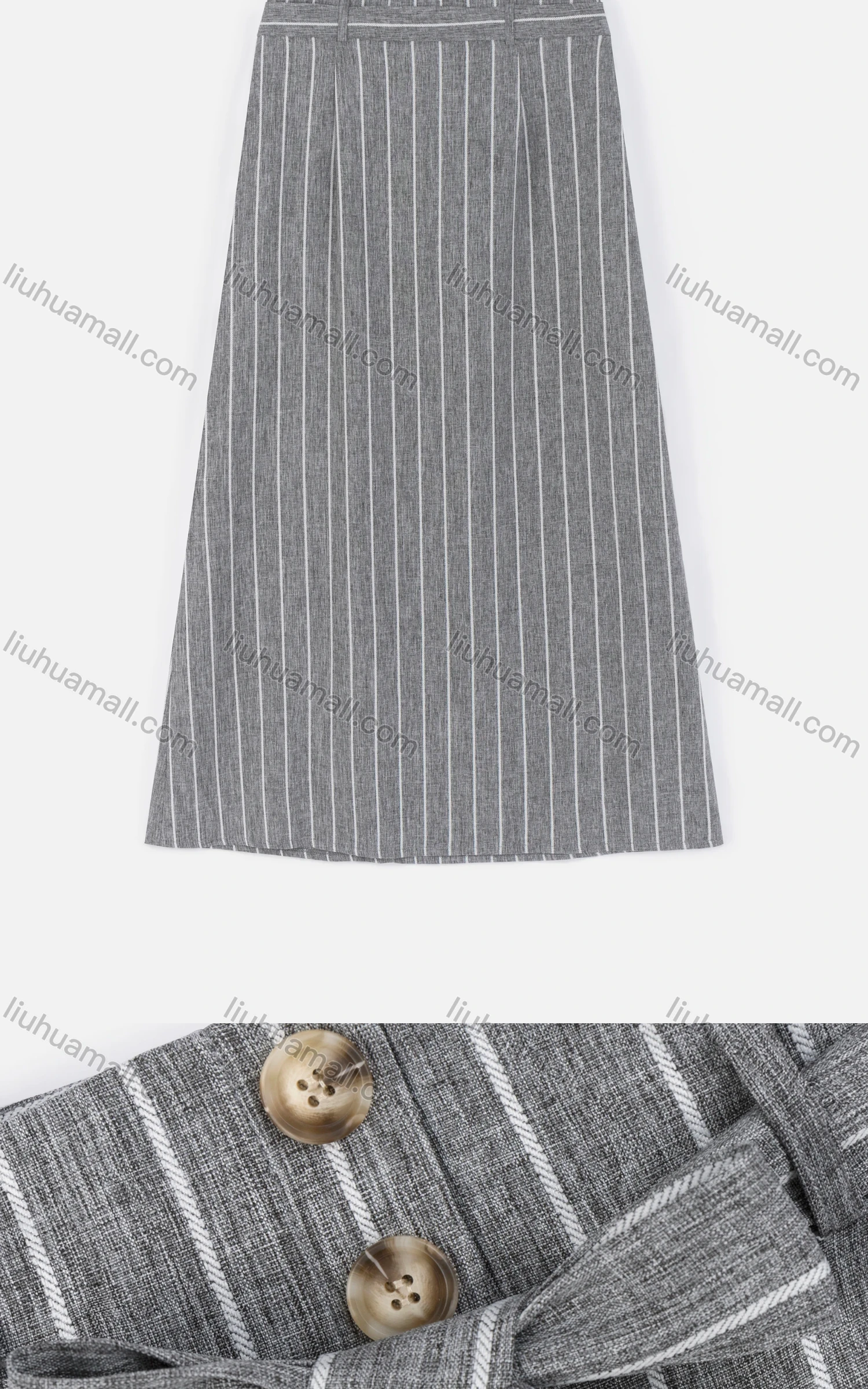 Wholesale Women's Casual Button Front Striped A-line Skirts With Tie Belt 3107# - Liuhuamall
