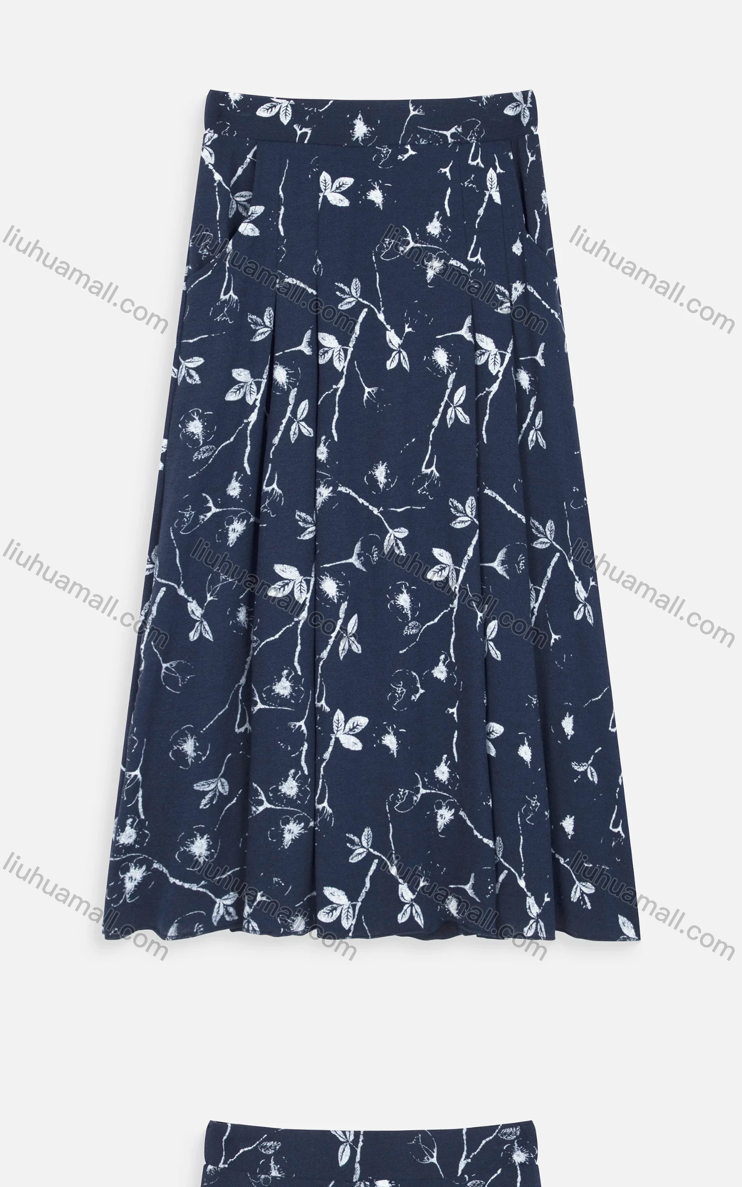 Wholesale Women's Elegant High Waist Pleated Floral Print Patch Pocket Midi Skirts - Liuhuamall