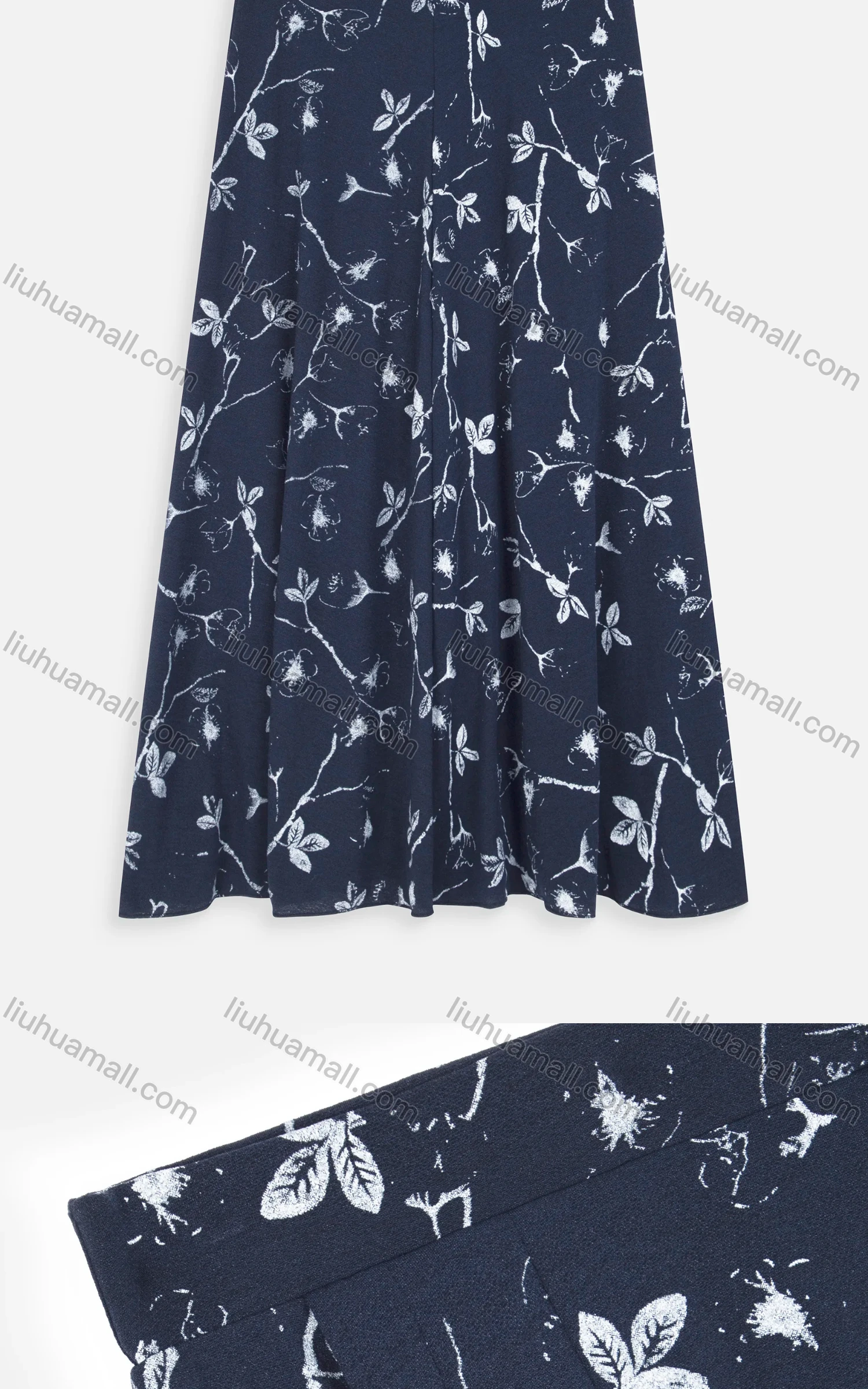 Wholesale Women's Elegant High Waist Pleated Floral Print Patch Pocket Midi Skirts - Liuhuamall