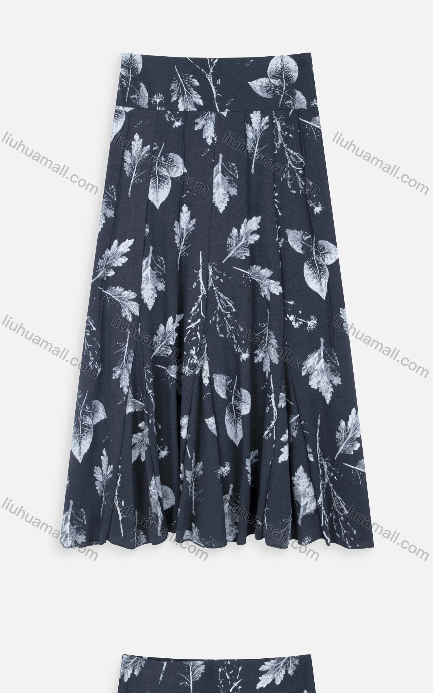 Wholesale Women's Elegant High Waist Pleated Allover Leaf Print Midi Skirts - Liuhuamall