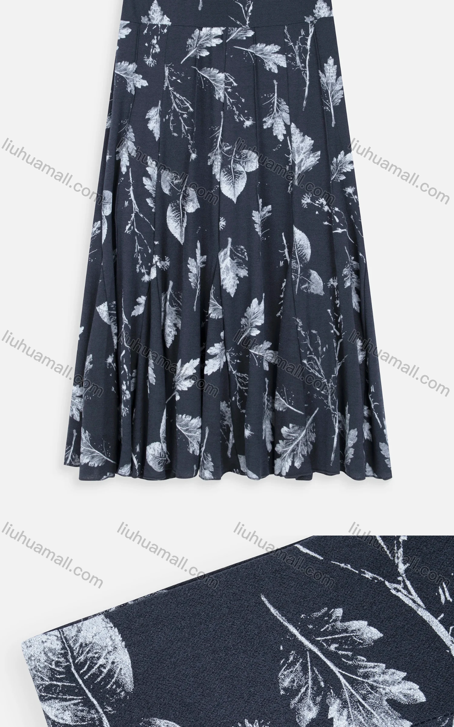 Wholesale Women's Elegant High Waist Pleated Allover Leaf Print Midi Skirts - Liuhuamall