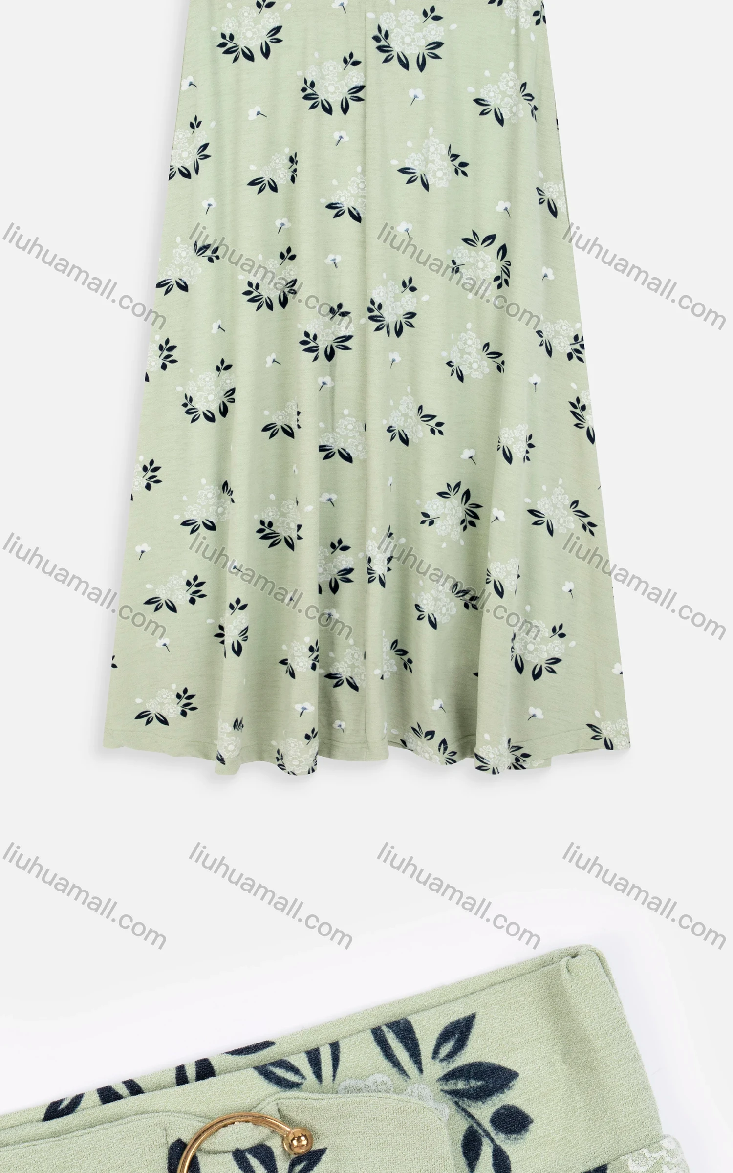 Wholesale Women's Elegant Metal Pearl Buckle Decor Floral Print Pleated Midi Knit Skirts - Liuhuamall