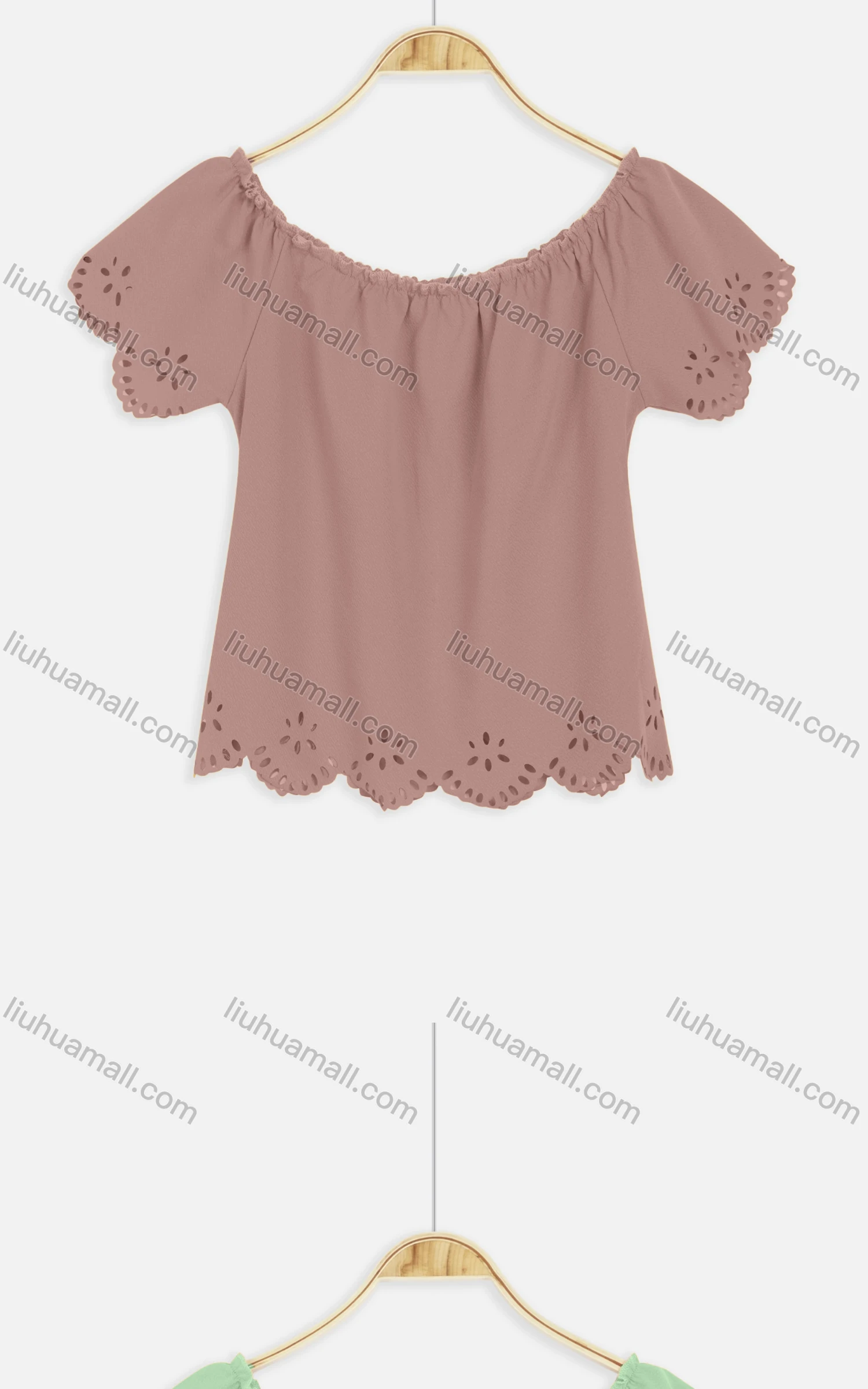 Wholesale Women's Casual Crew Neck Elastic Neckline Hollow Out Edge Crop Tops 2215# - Liuhuamall