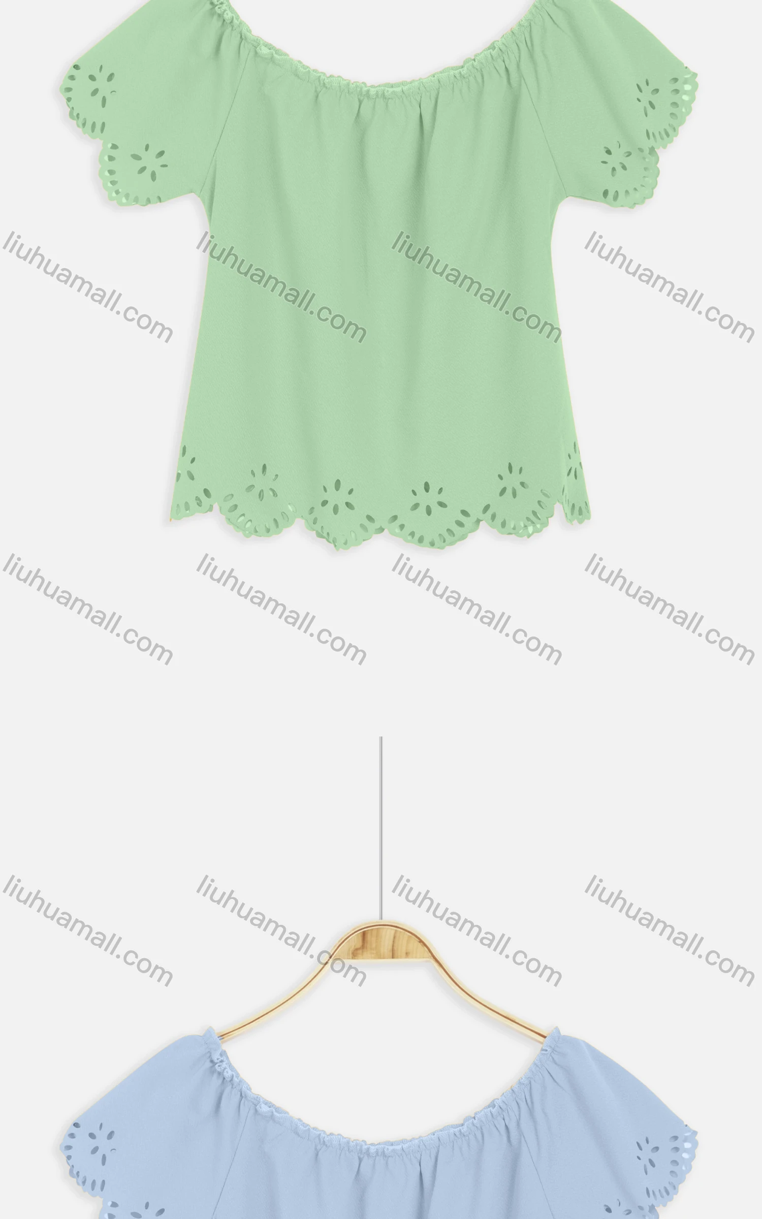 Wholesale Women's Casual Crew Neck Elastic Neckline Hollow Out Edge Crop Tops 2215# - Liuhuamall