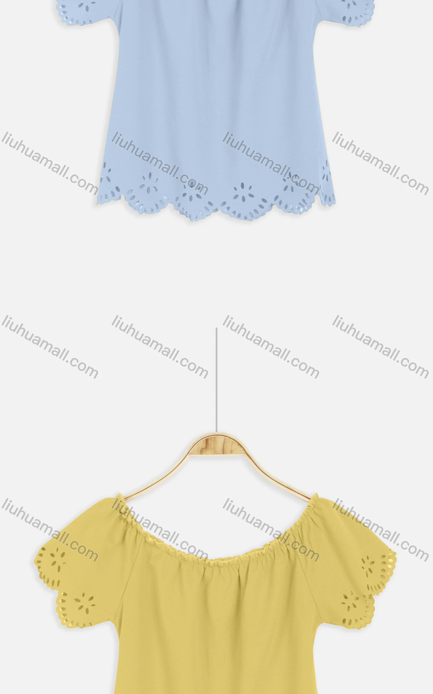 Wholesale Women's Casual Crew Neck Elastic Neckline Hollow Out Edge Crop Tops 2215# - Liuhuamall