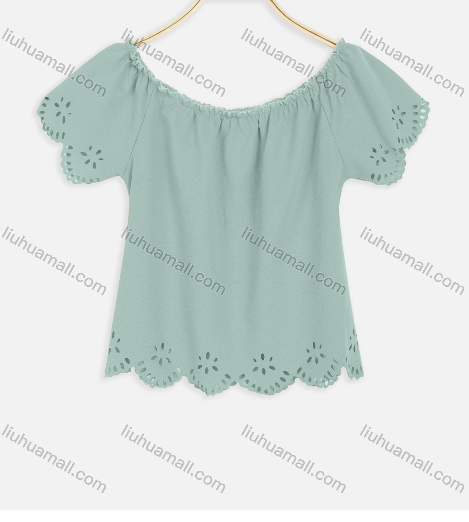 Wholesale Women's Casual Crew Neck Elastic Neckline Hollow Out Edge Crop Tops 2215# - Liuhuamall