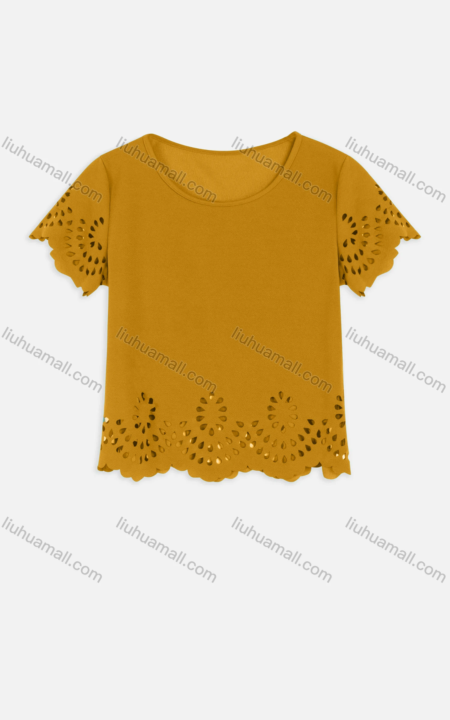 Wholesale Women's Casual Round Neck Elastic Neckline Hollow Out Edge Crop Tops 2216# - Liuhuamall