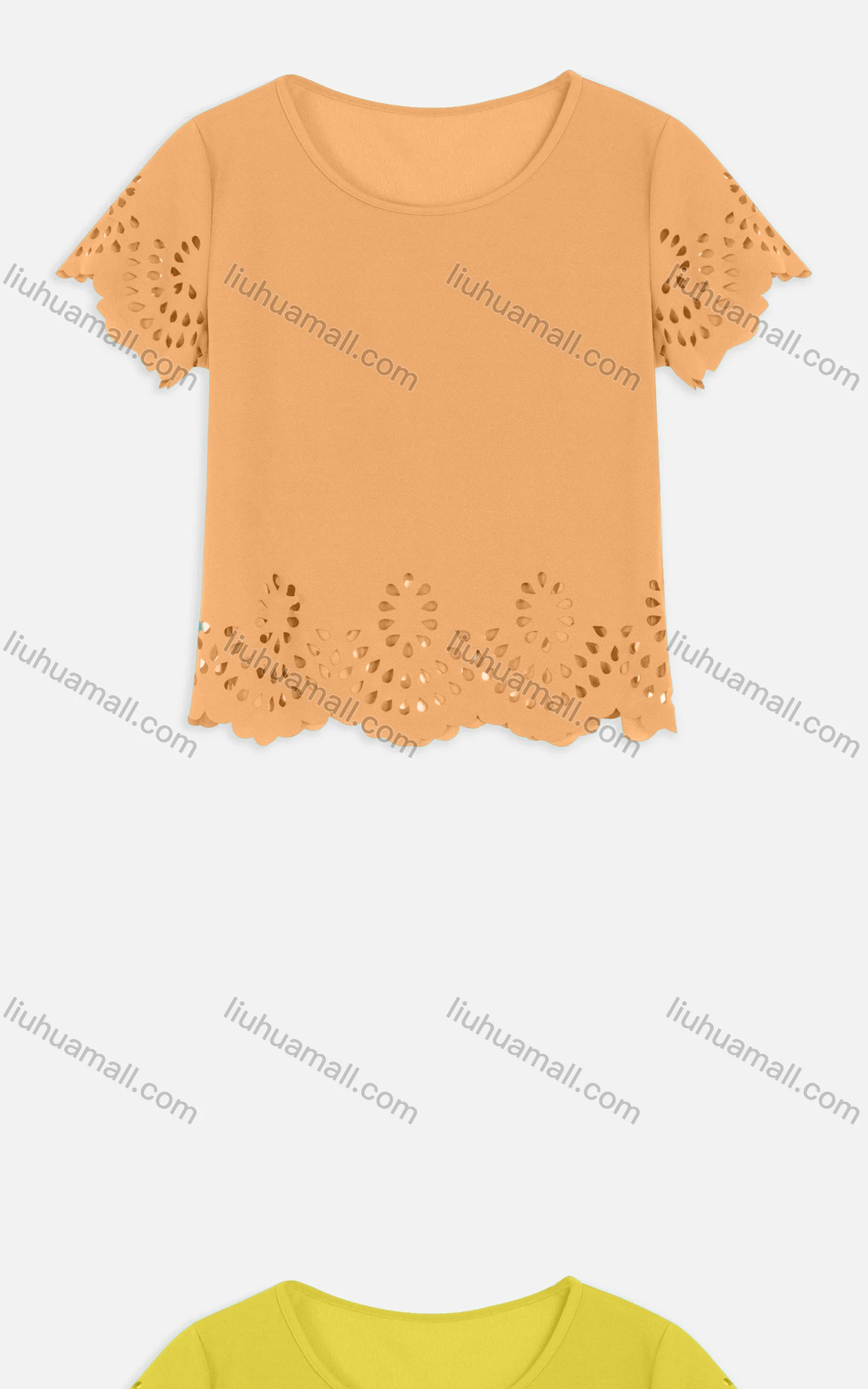 Wholesale Women's Casual Round Neck Elastic Neckline Hollow Out Edge Crop Tops 2216# - Liuhuamall