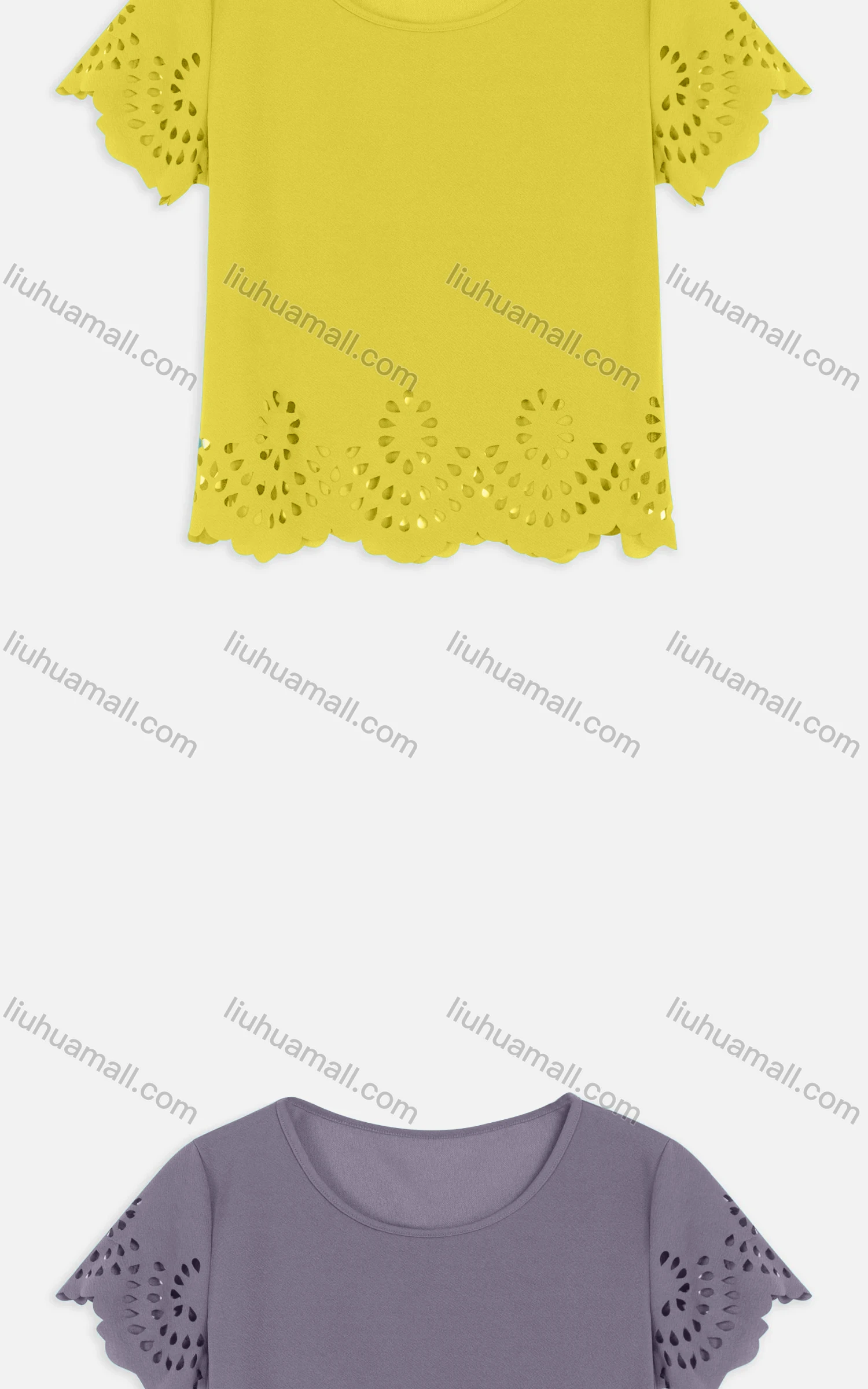 Wholesale Women's Casual Round Neck Elastic Neckline Hollow Out Edge Crop Tops 2216# - Liuhuamall