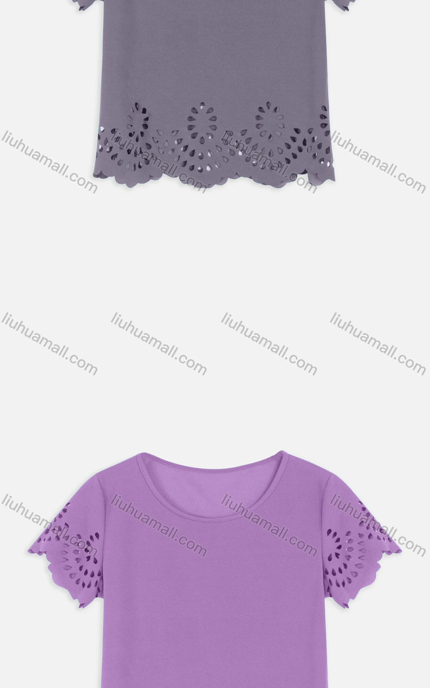 Wholesale Women's Casual Round Neck Elastic Neckline Hollow Out Edge Crop Tops 2216# - Liuhuamall