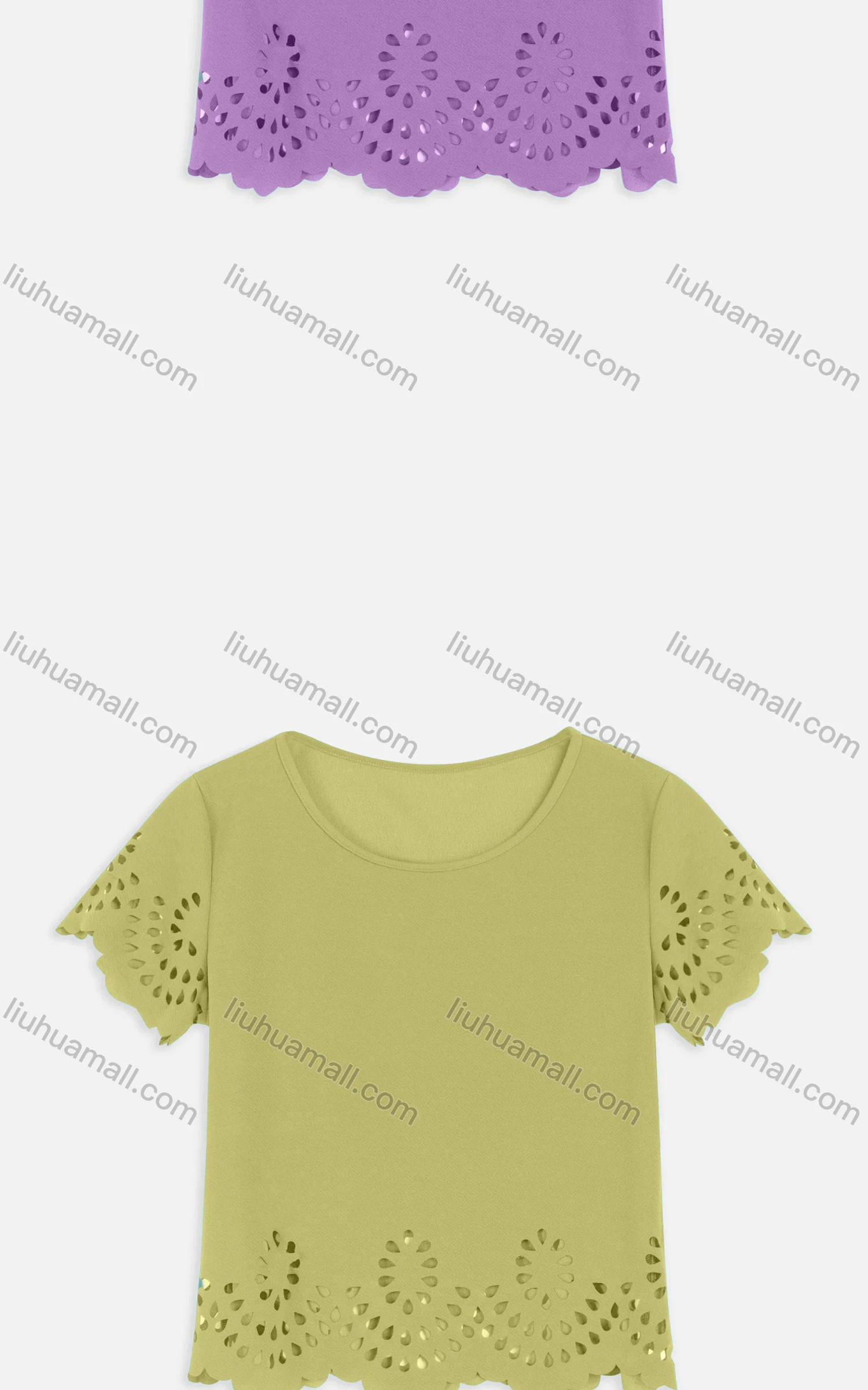 Wholesale Women's Casual Round Neck Elastic Neckline Hollow Out Edge Crop Tops 2216# - Liuhuamall