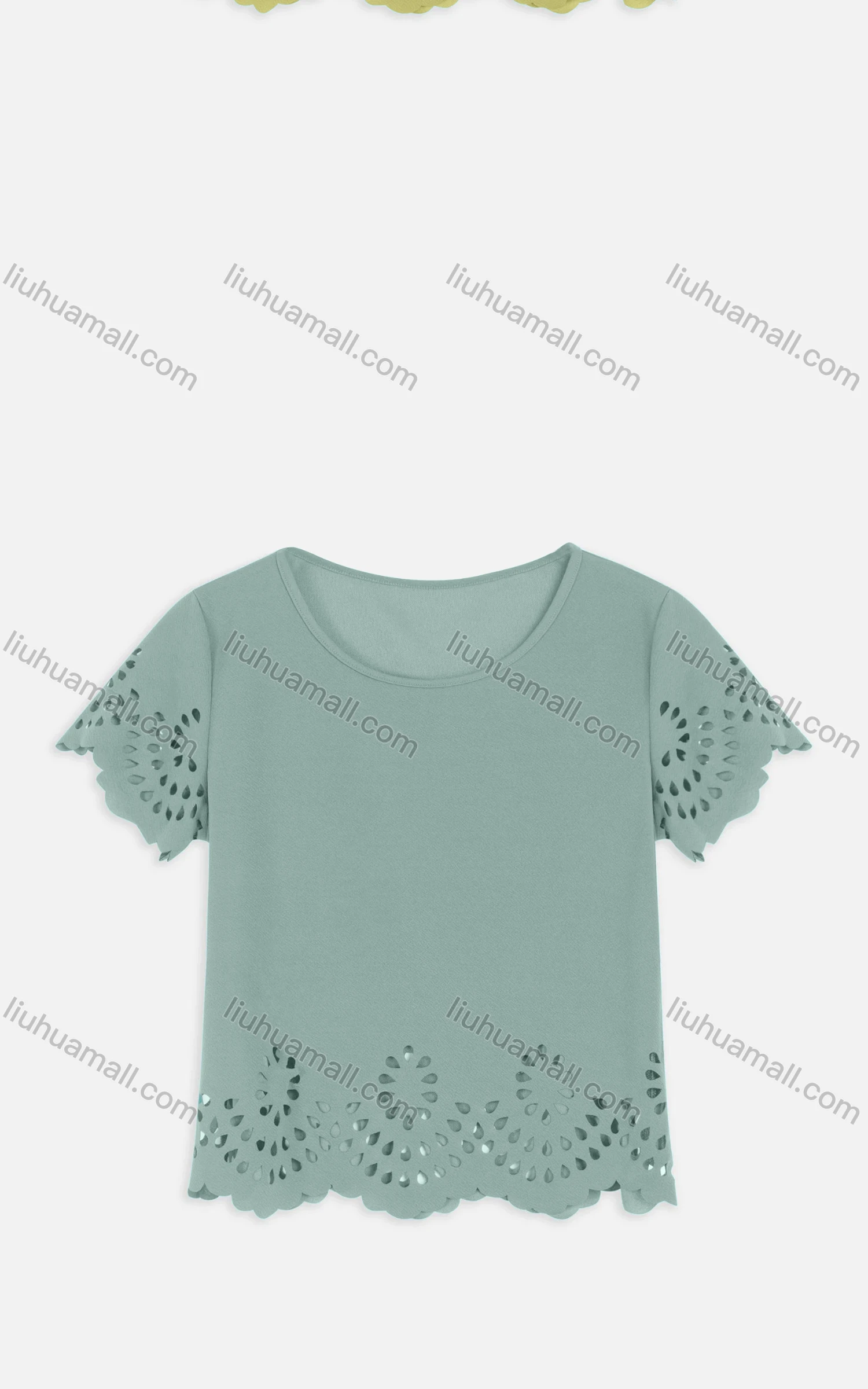 Wholesale Women's Casual Round Neck Elastic Neckline Hollow Out Edge Crop Tops 2216# - Liuhuamall