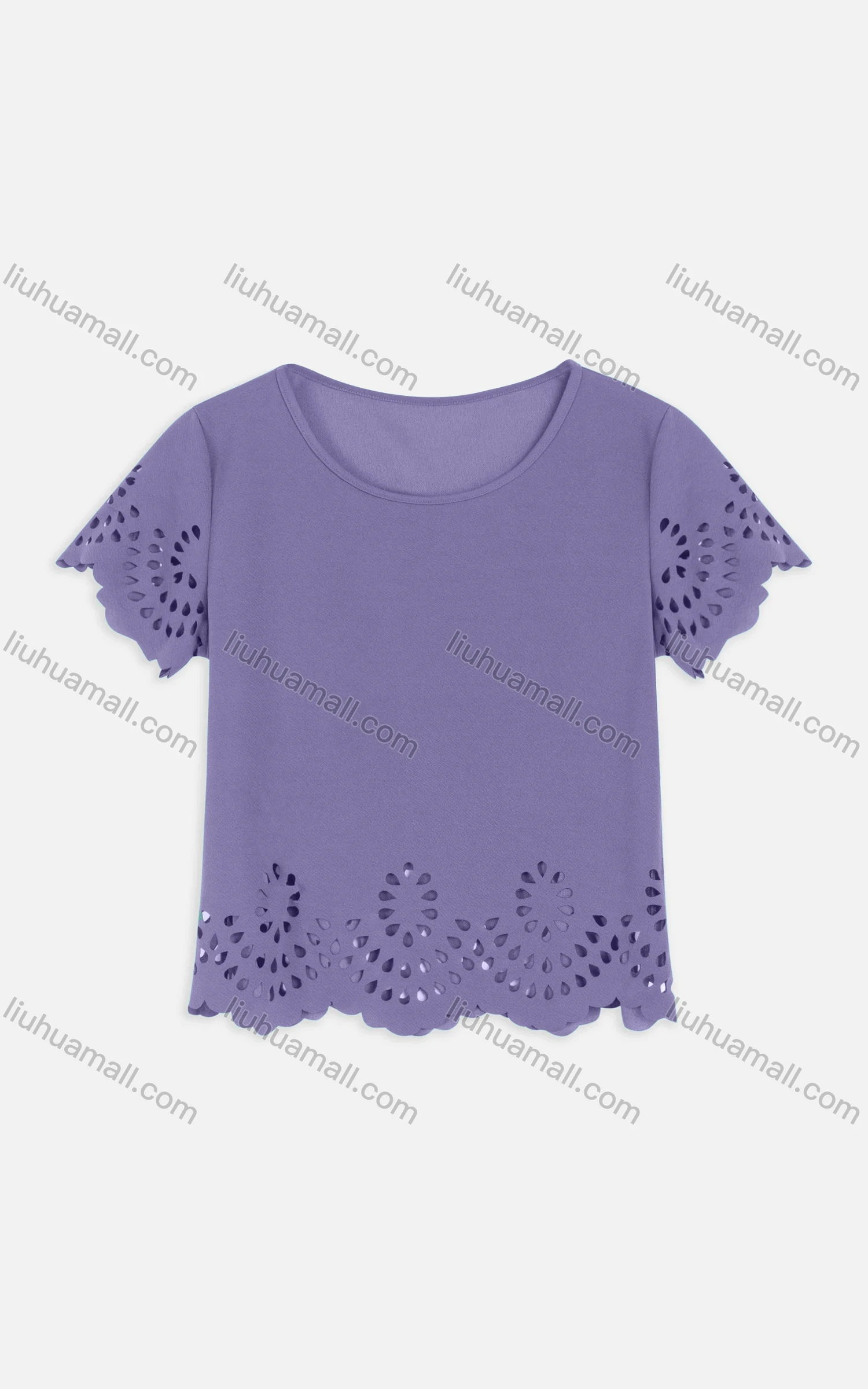 Wholesale Women's Casual Round Neck Elastic Neckline Hollow Out Edge Crop Tops 2216# - Liuhuamall