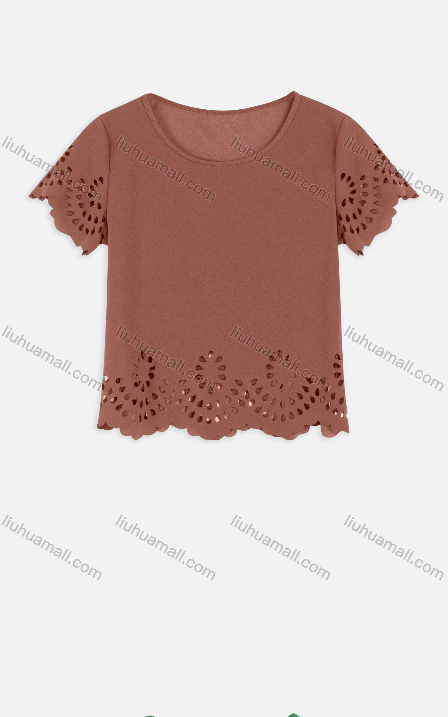 Wholesale Women's Casual Round Neck Elastic Neckline Hollow Out Edge Crop Tops 2216# - Liuhuamall