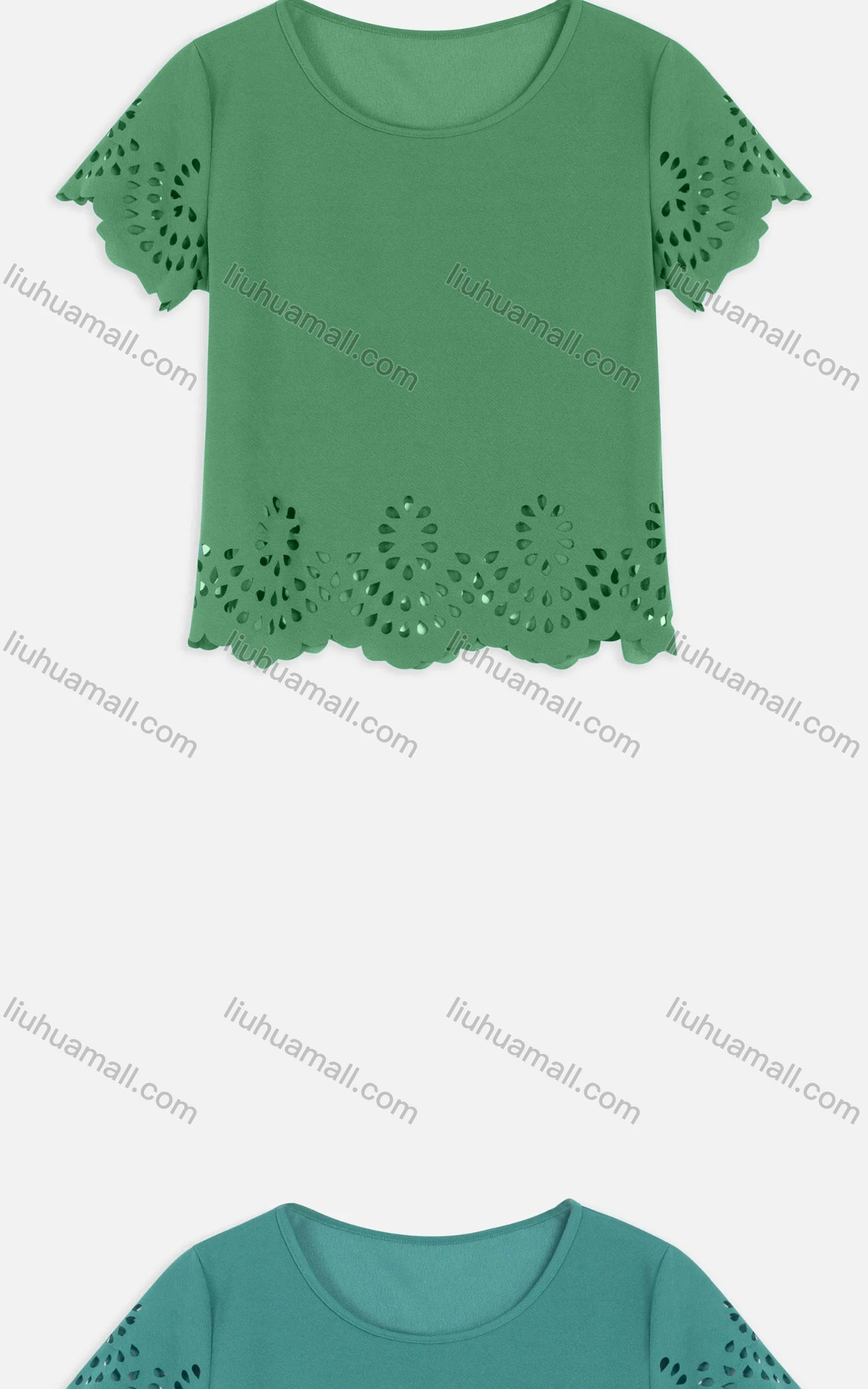 Wholesale Women's Casual Round Neck Elastic Neckline Hollow Out Edge Crop Tops 2216# - Liuhuamall