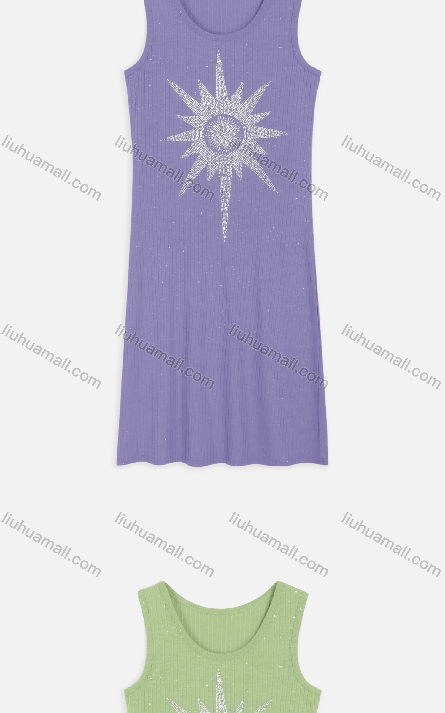 Wholesale Women's Casual Round Neck Rhinestone Sun Pattern Knit Midi Tank Dress 2217# - Liuhuamall