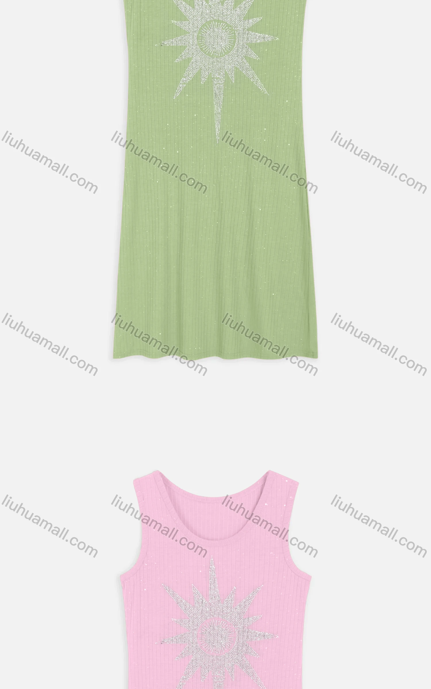 Wholesale Women's Casual Round Neck Rhinestone Sun Pattern Knit Midi Tank Dress 2217# - Liuhuamall