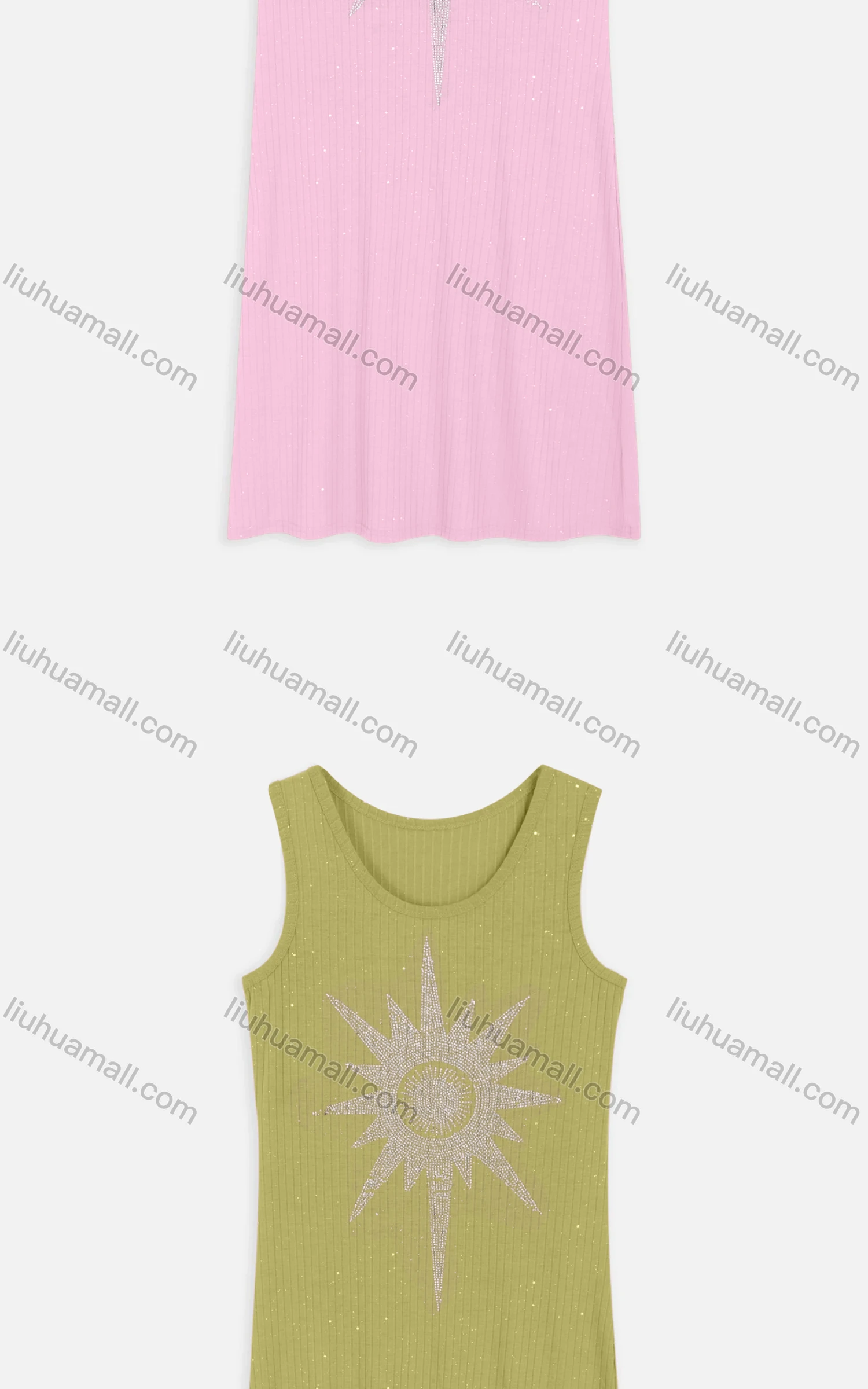 Wholesale Women's Casual Round Neck Rhinestone Sun Pattern Knit Midi Tank Dress 2217# - Liuhuamall