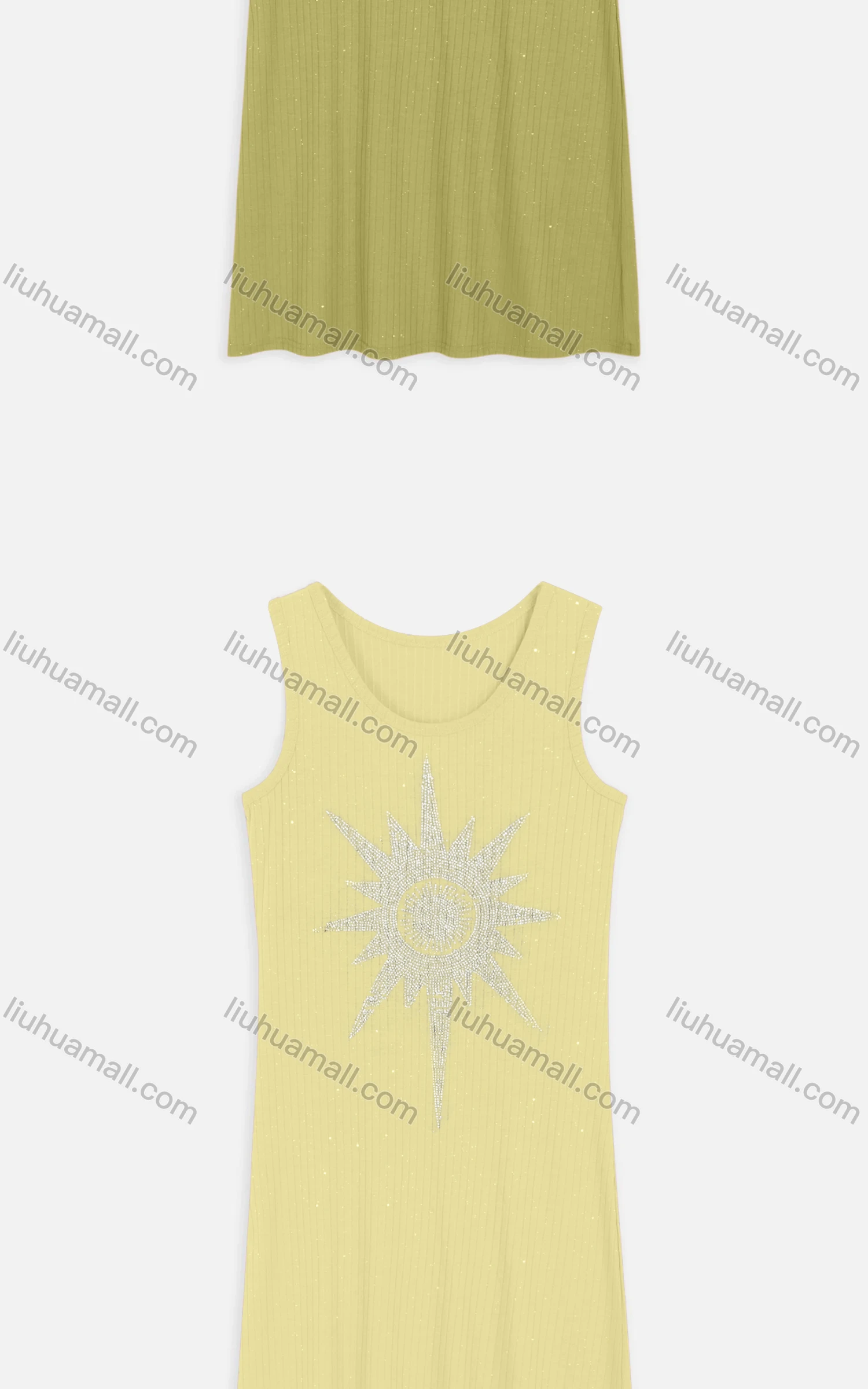Wholesale Women's Casual Round Neck Rhinestone Sun Pattern Knit Midi Tank Dress 2217# - Liuhuamall