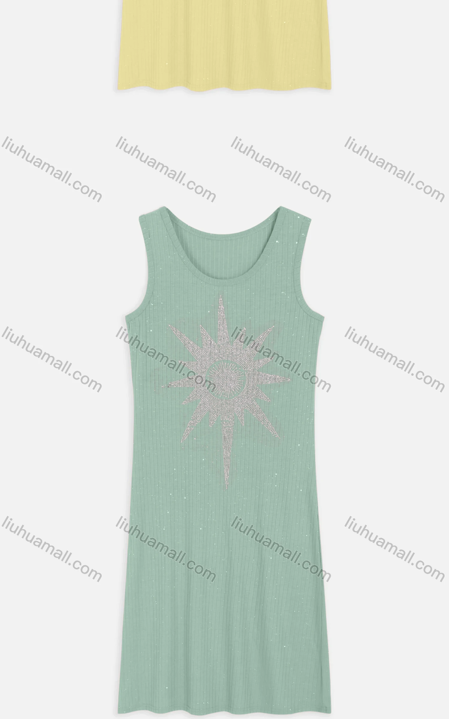 Wholesale Women's Casual Round Neck Rhinestone Sun Pattern Knit Midi Tank Dress 2217# - Liuhuamall
