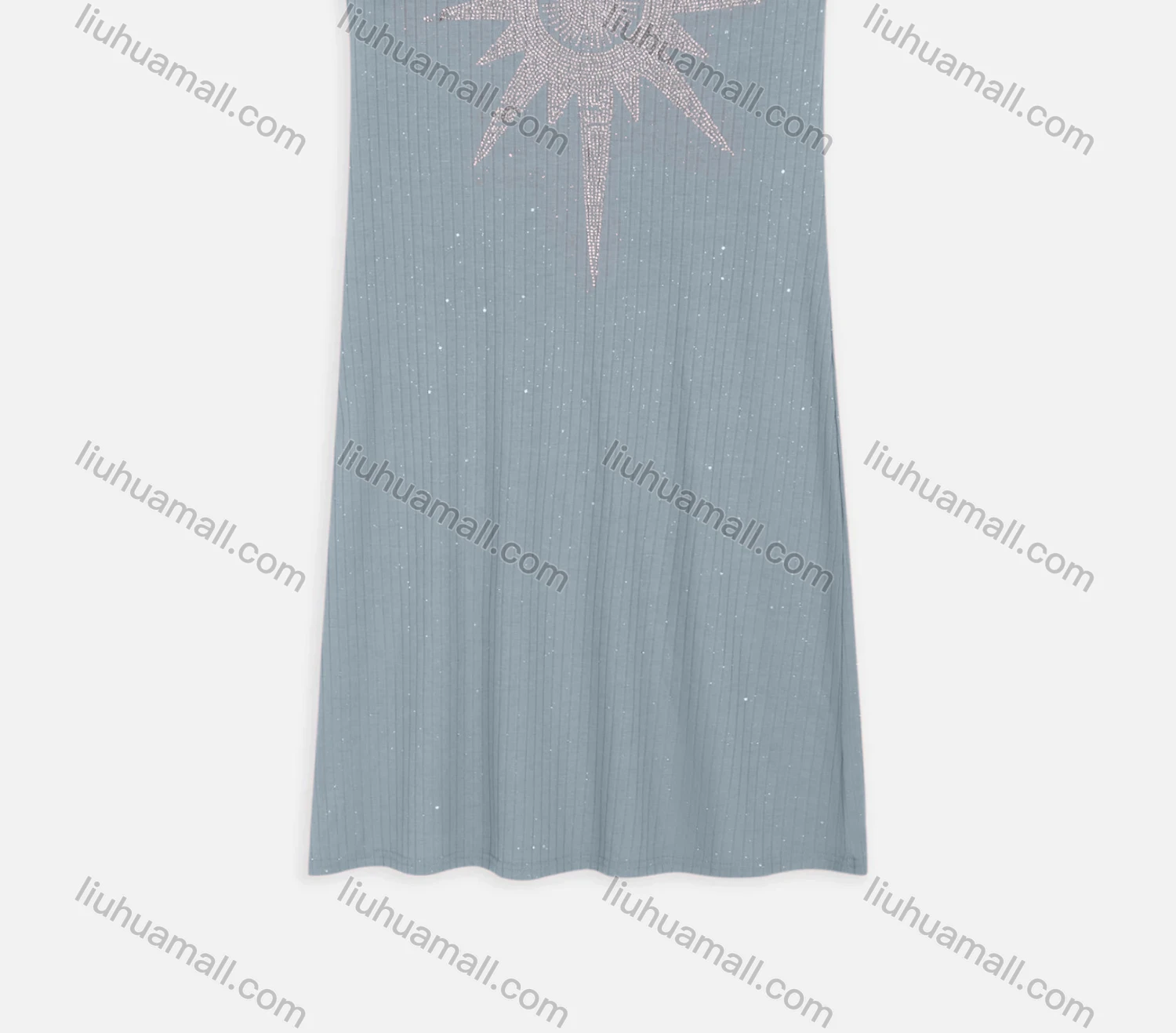 Wholesale Women's Casual Round Neck Rhinestone Sun Pattern Knit Midi Tank Dress 2217# - Liuhuamall