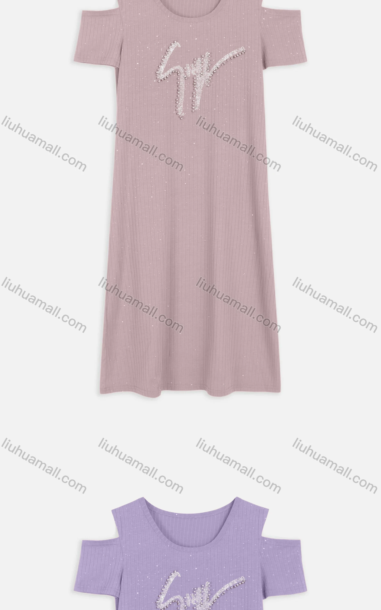 Wholesale Women's Casual Cold Shoulder Rhinestone Beaded Applique Knit Midi Dress 2219# - Liuhuamall