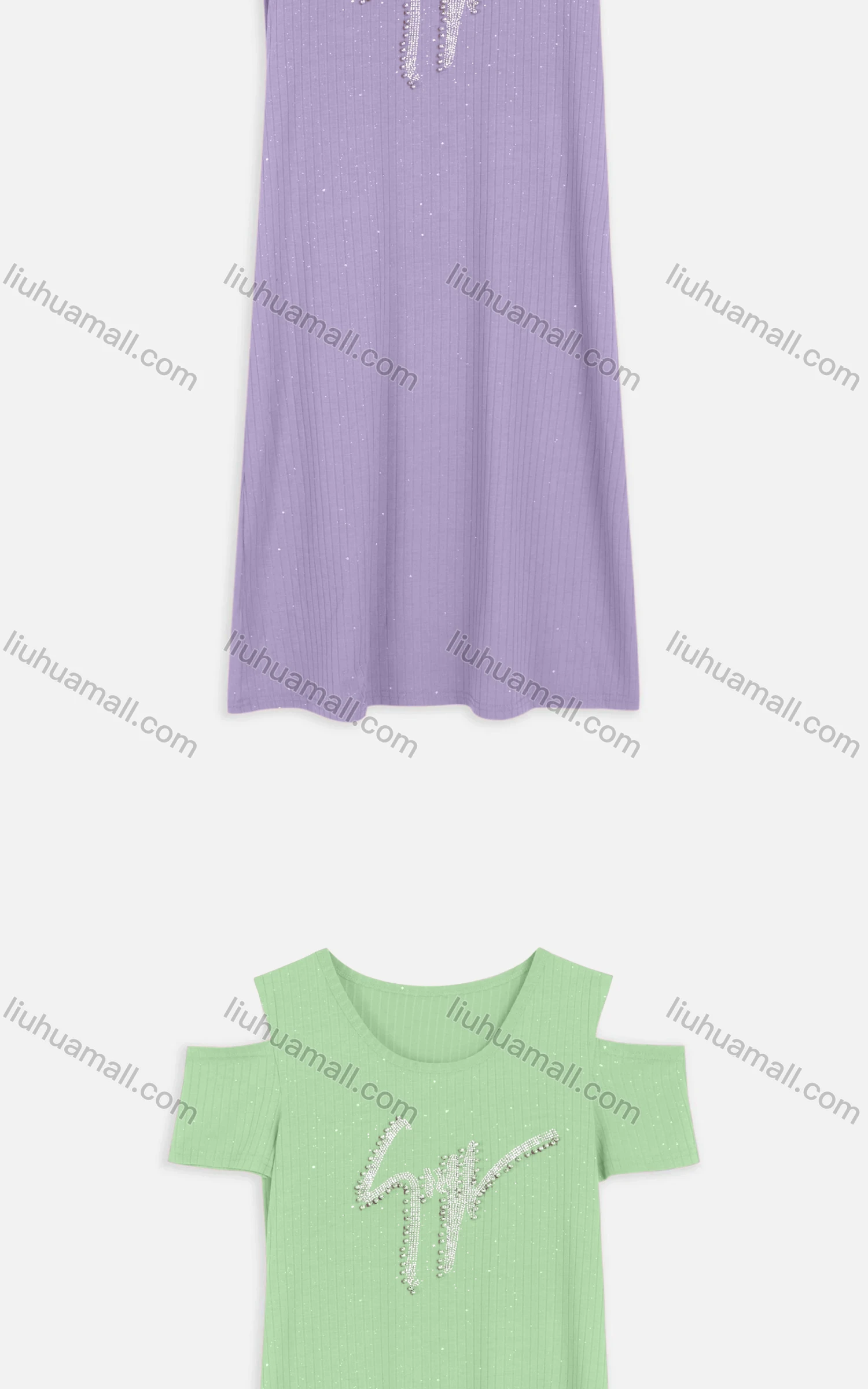 Wholesale Women's Casual Cold Shoulder Rhinestone Beaded Applique Knit Midi Dress 2219# - Liuhuamall