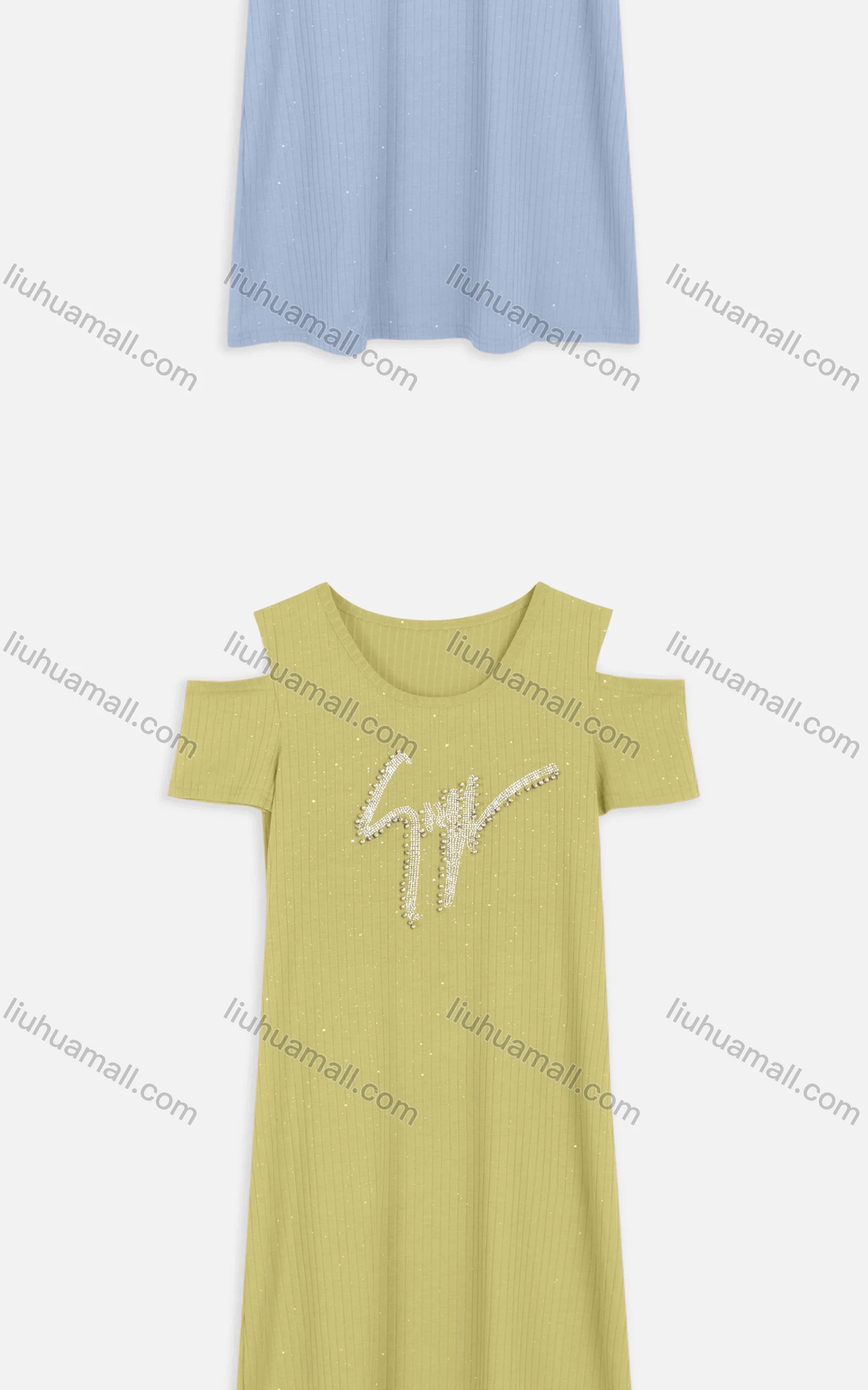 Wholesale Women's Casual Cold Shoulder Rhinestone Beaded Applique Knit Midi Dress 2219# - Liuhuamall